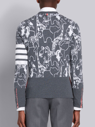 Thom Browne Medium Grey Fine Merino Wool Animal Icon Intarsia Crewneck 4-Bar Pullover outlook