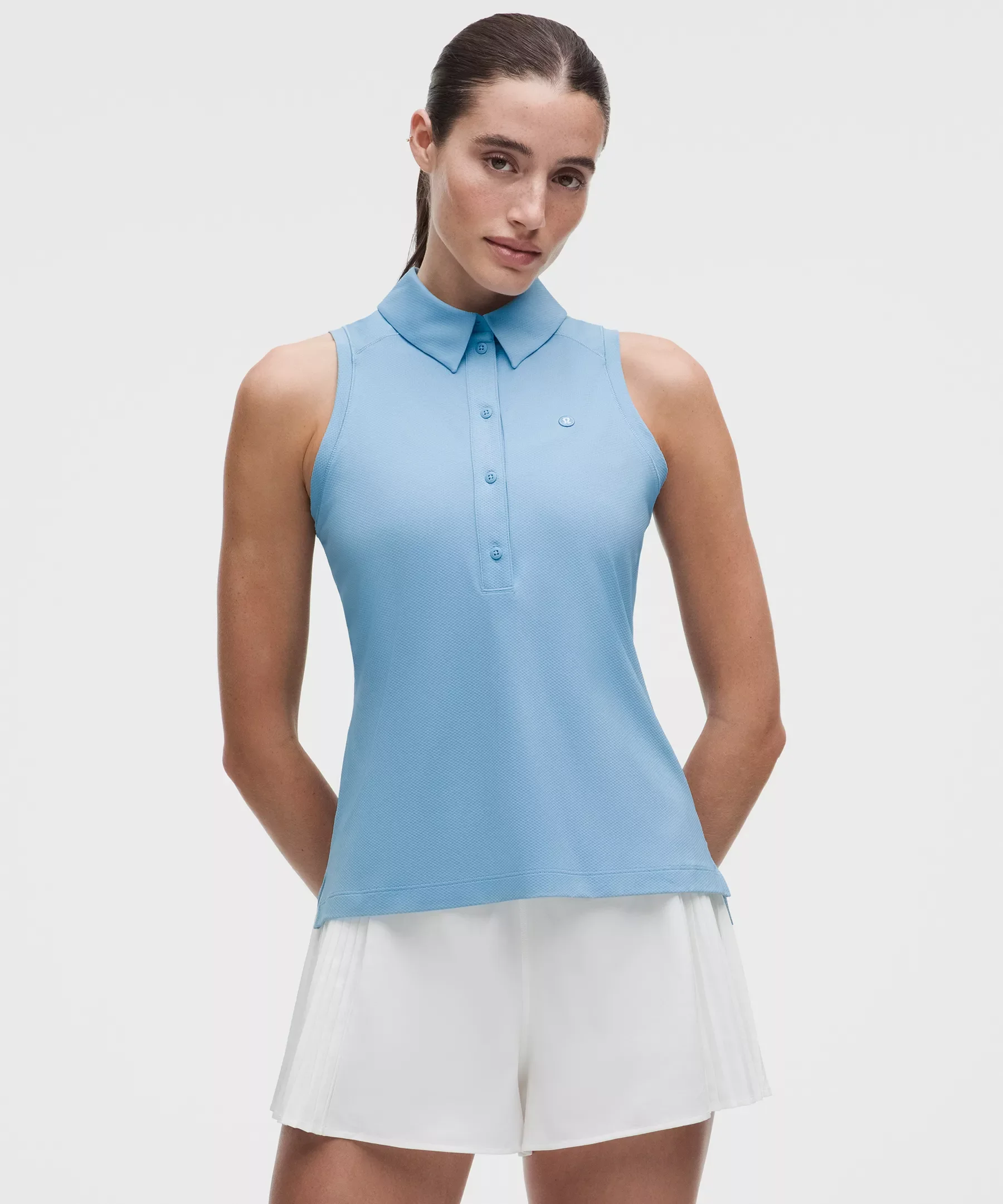 Quick-Dry Sleeveless Polo Shirt Straight Hem *Logo - 1