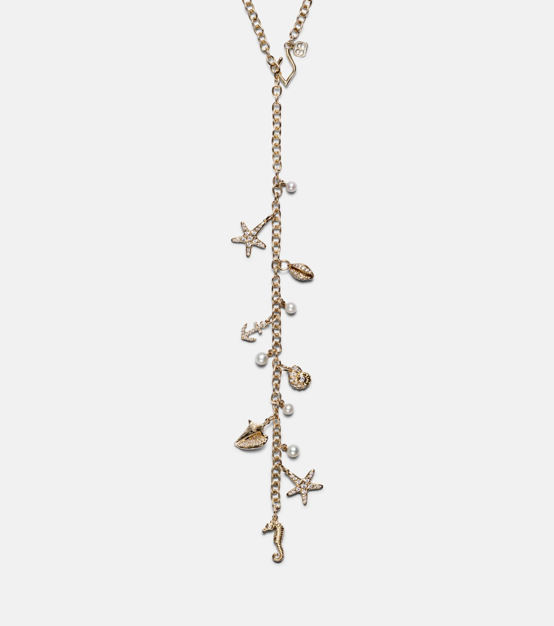 14kt gold charm necklace with diamonds and pearls - 4