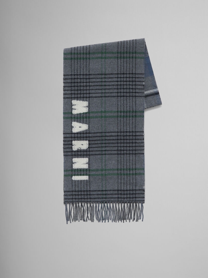 GREY DOUBLE CHECK WOOL SCARF - 1