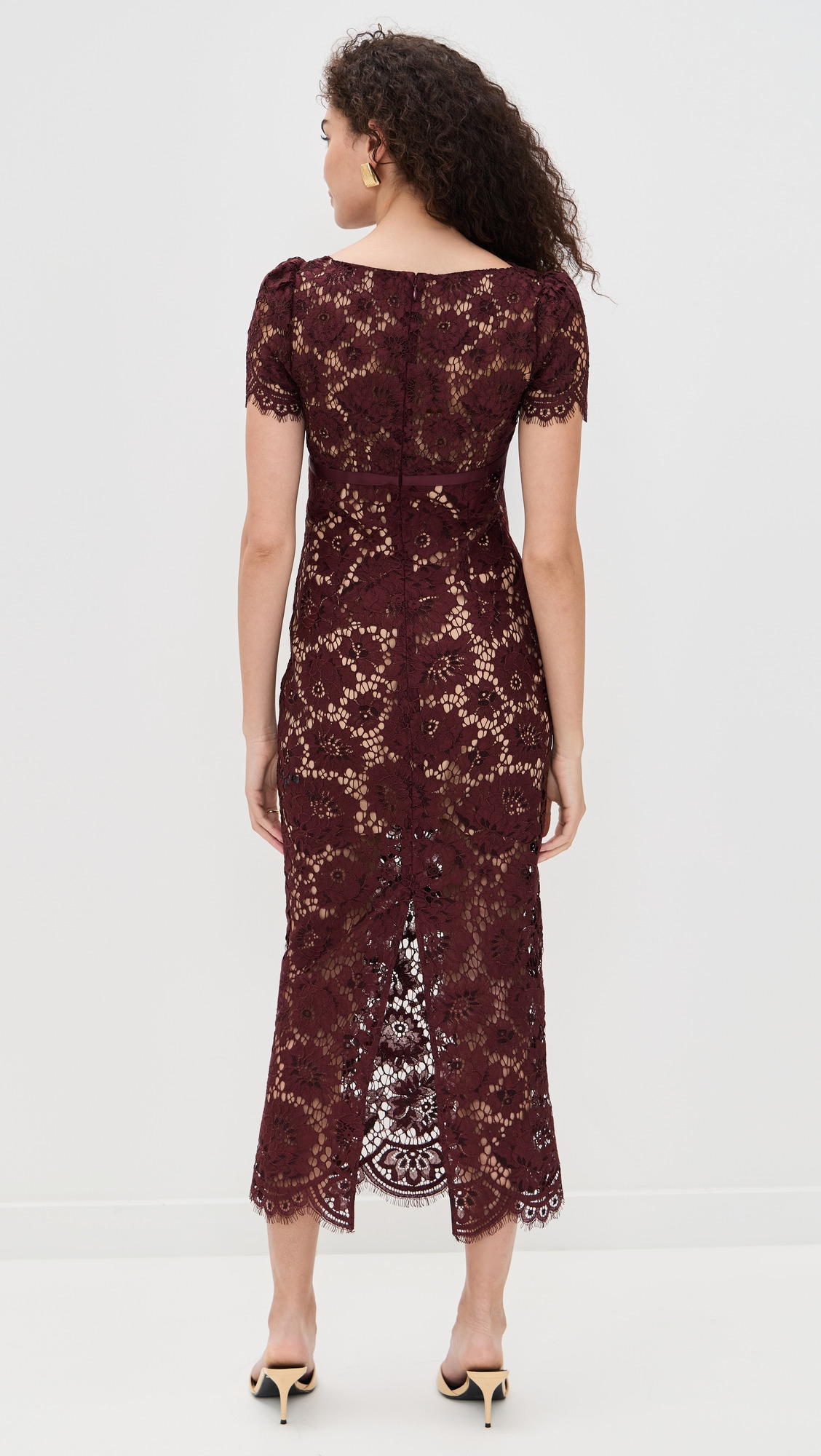 Burgundy Floral Lace Midi Dress - 2