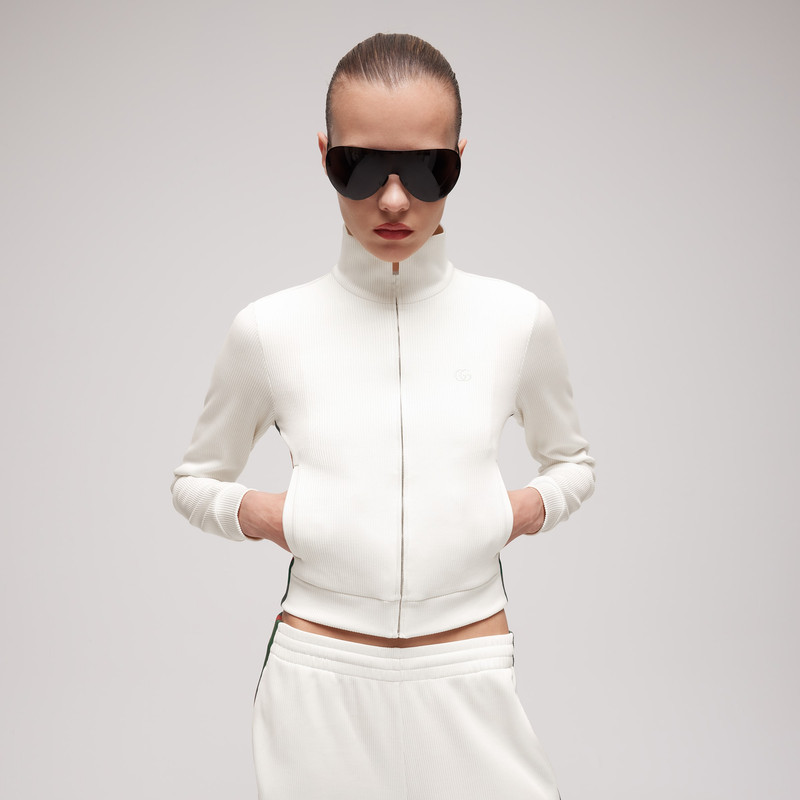 Rib cotton zip sweatshirt with Web - 1