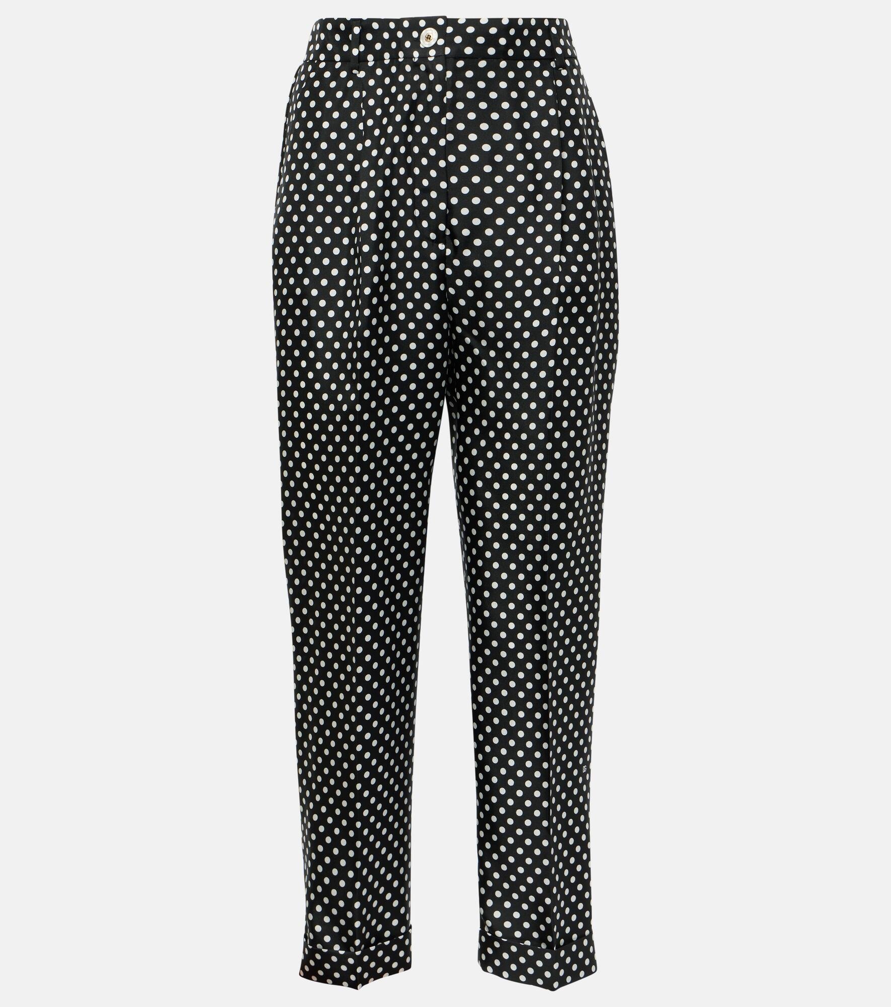 Capri polka-dot silk satin tapered pants - 1