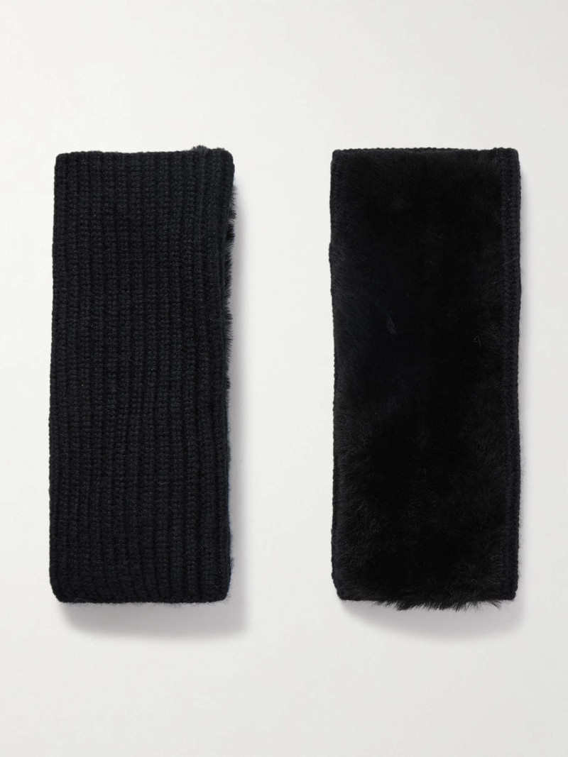 Yves Salomon Shearling and ribbed wool and cashmere-blend fingerless gloves outlook