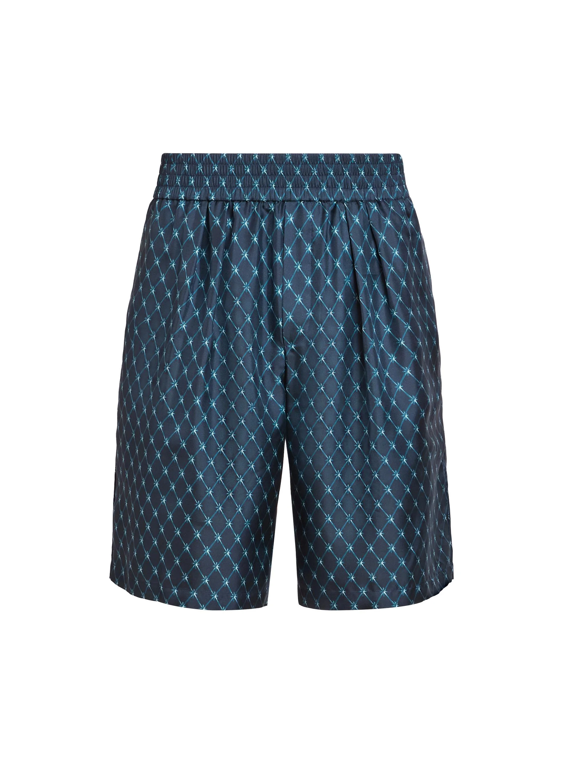 Men's Grid-Print Silk Relaxed-Fit Shorts - Bleu Nuit Bleu Ciel - 1