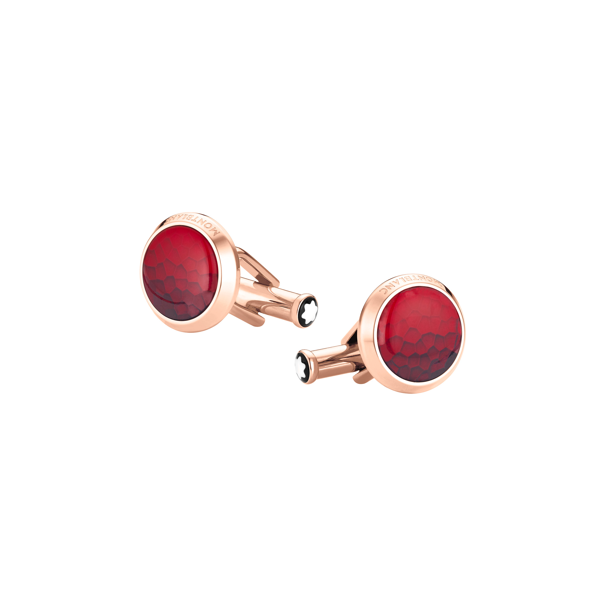 Round Cufflinks in Steel with Red Inlay - 1