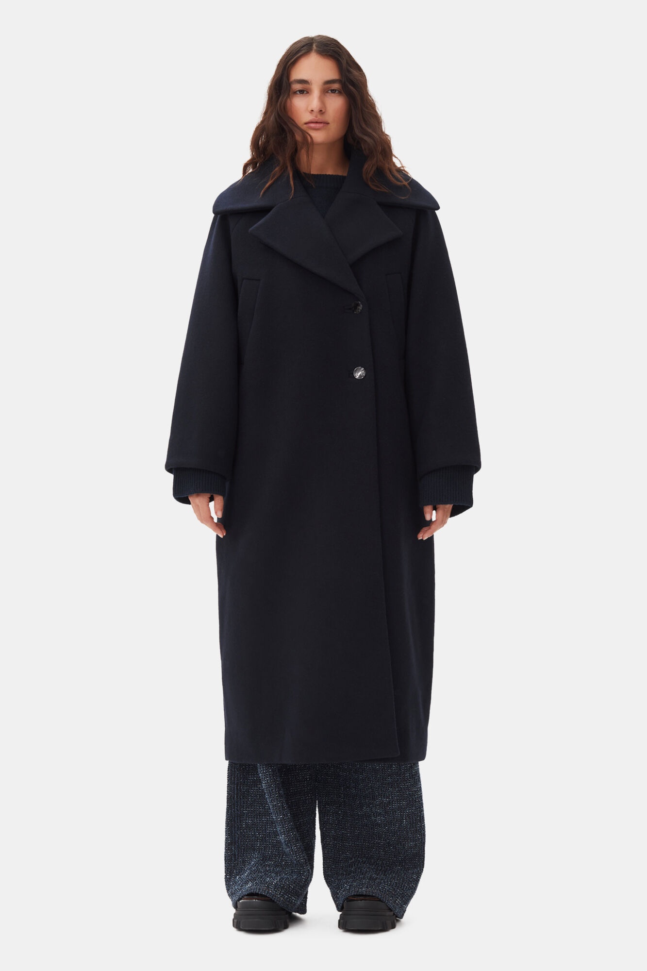 DARK BLUE WOOL COAT - 2
