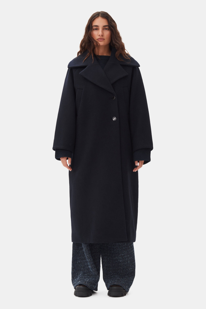 GANNI DARK BLUE WOOL COAT outlook