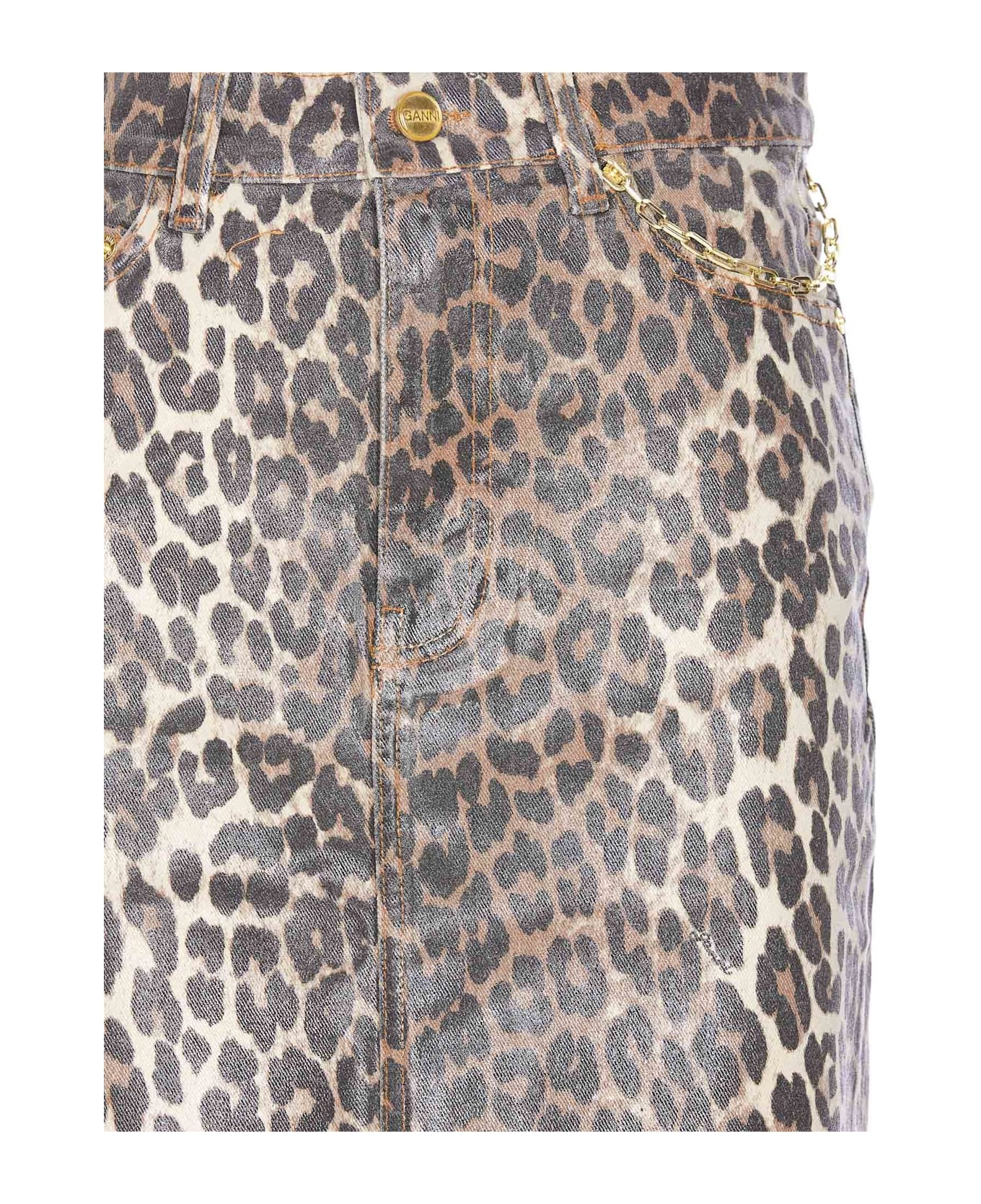 Foil Print Denim Leopard Skirt - 4