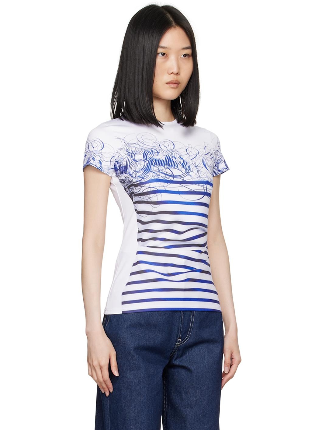 White & Blue 'The Calligraphy Marinière' T-Shirt - 2