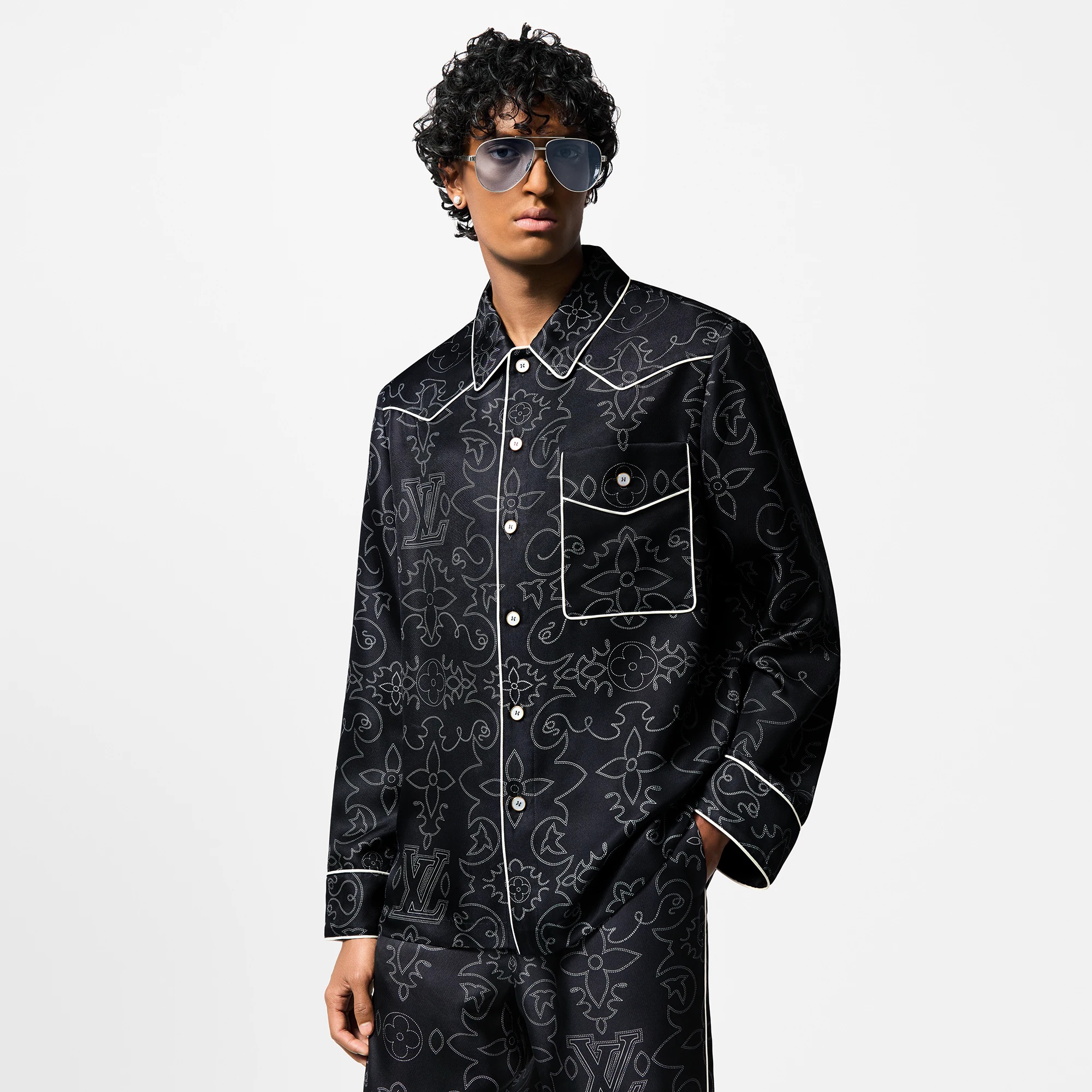 Printed Long-Sleeved Silk Pyjama Overshirt - 2
