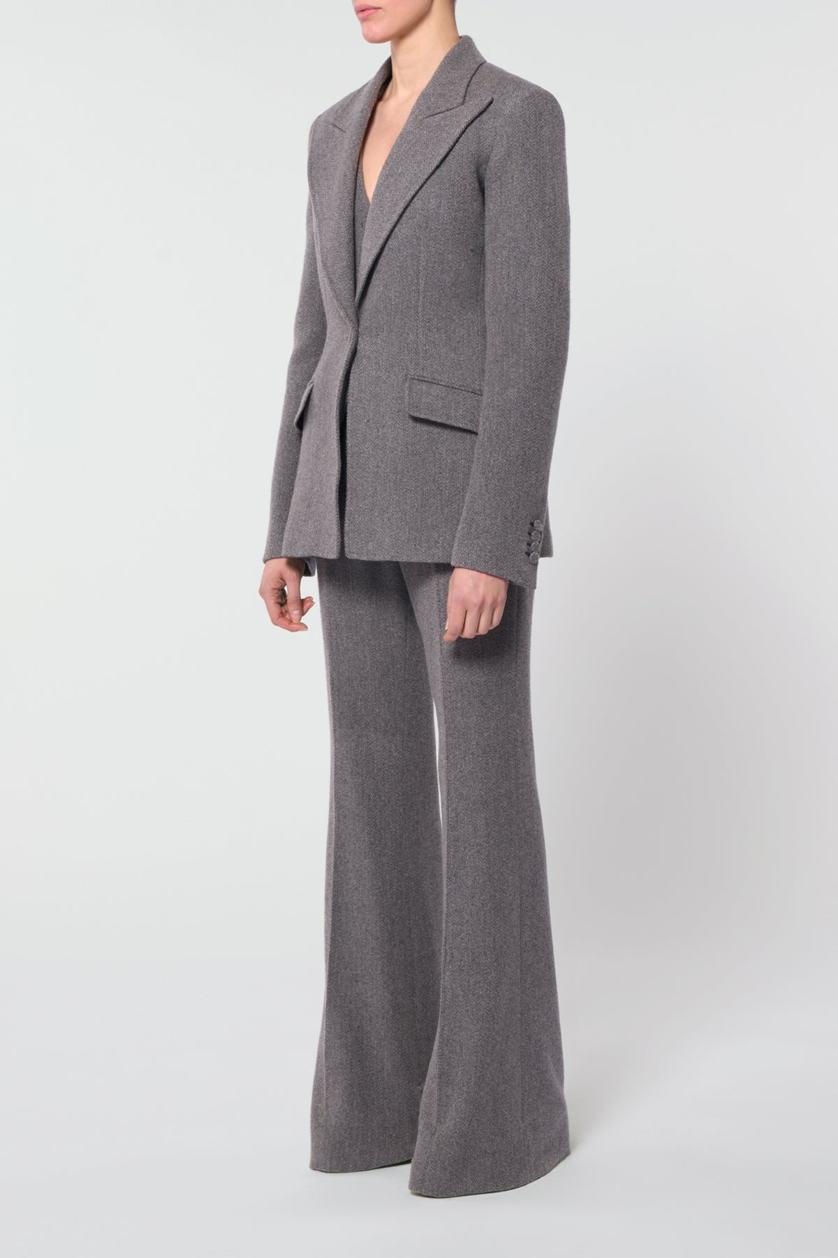 Leiva Blazer in Dark Grey Multi Cashmere Virgin Wool Herringbone - 3
