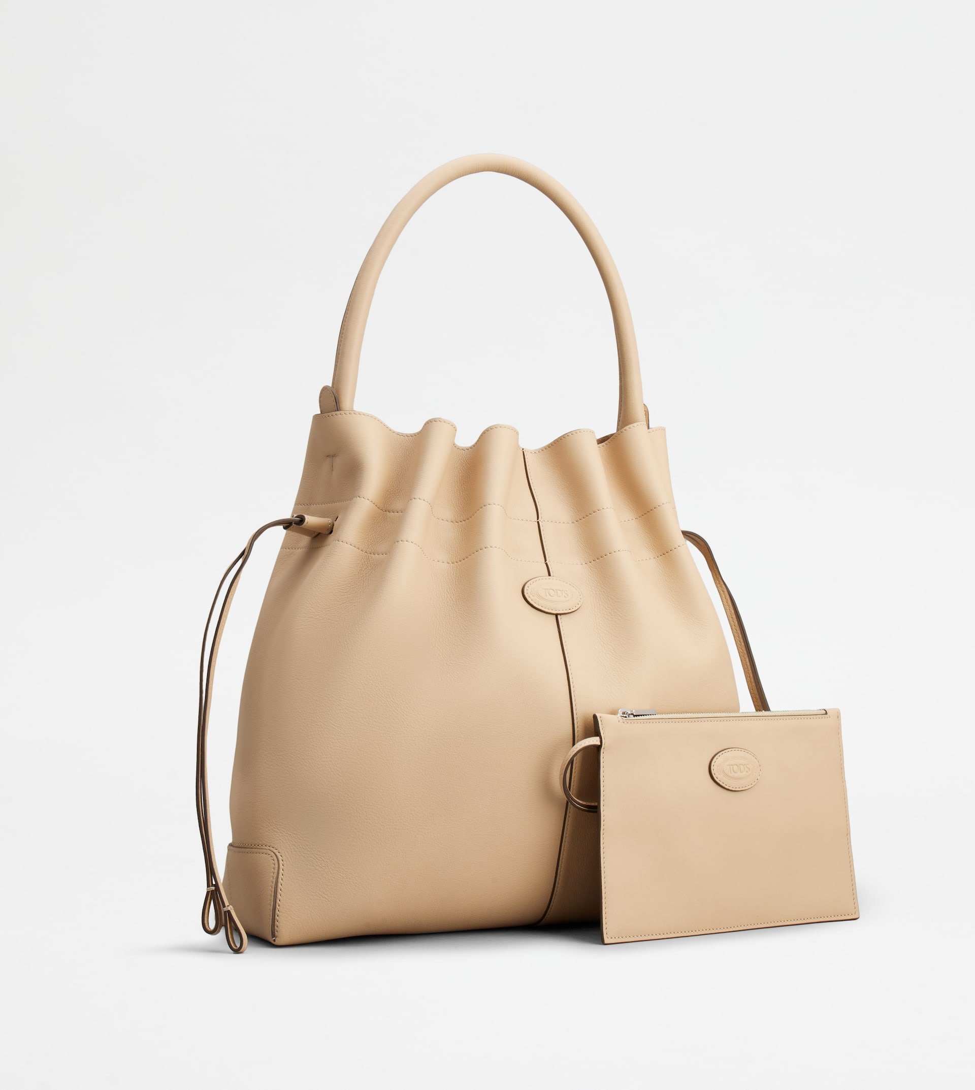 TOD'S DI BAG BUCKET BAG IN LEATHER MEDIUM WITH DRAWSTRING - BEIGE - 4