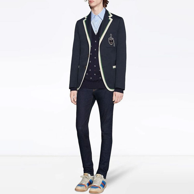GUCCI Gucci Jacquard-Motif V-Neck Jumper 'Navy' 545628XKABL outlook
