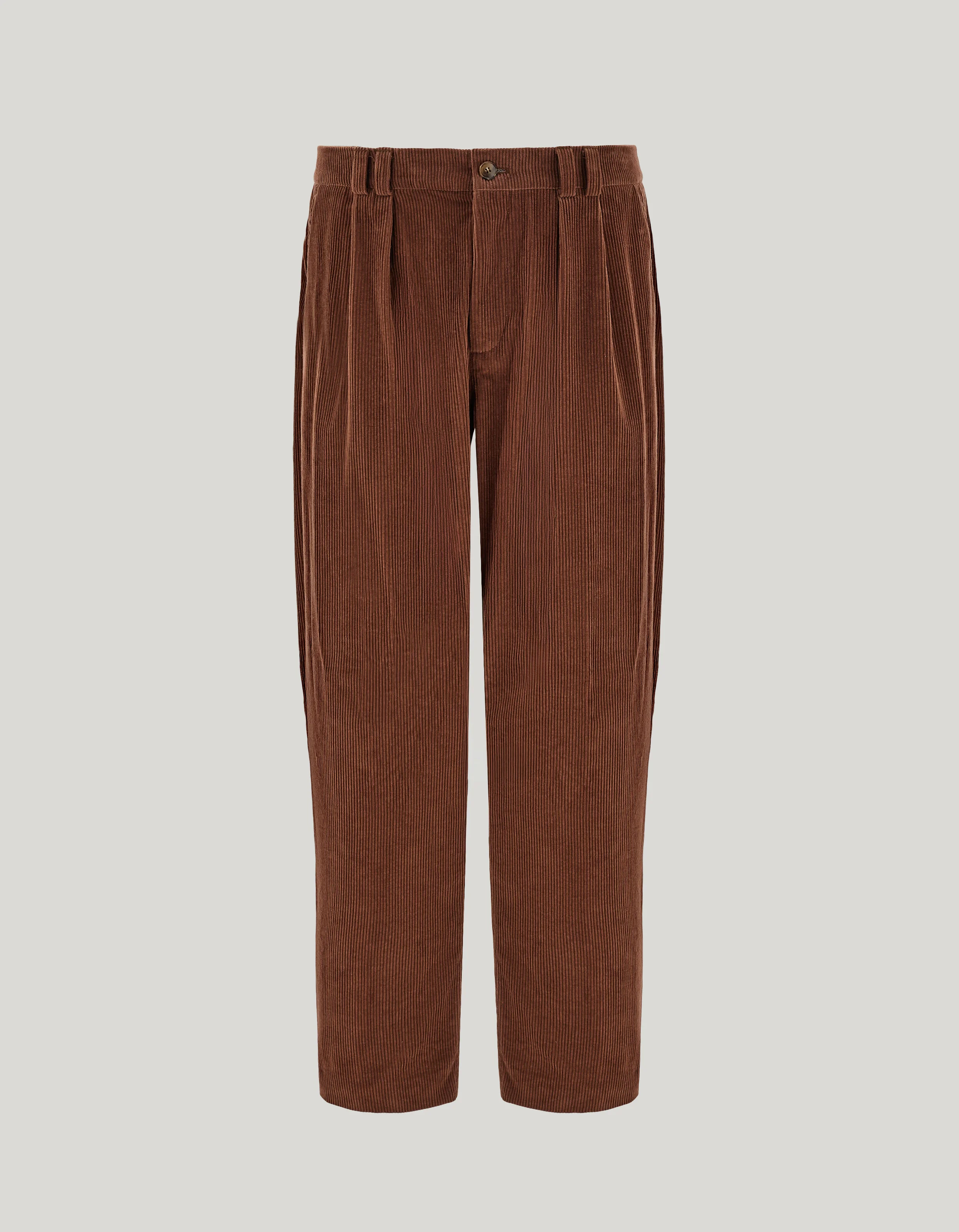 BROWN COTTON CORDUROY PANTS WITH TWO PLEATS - 1