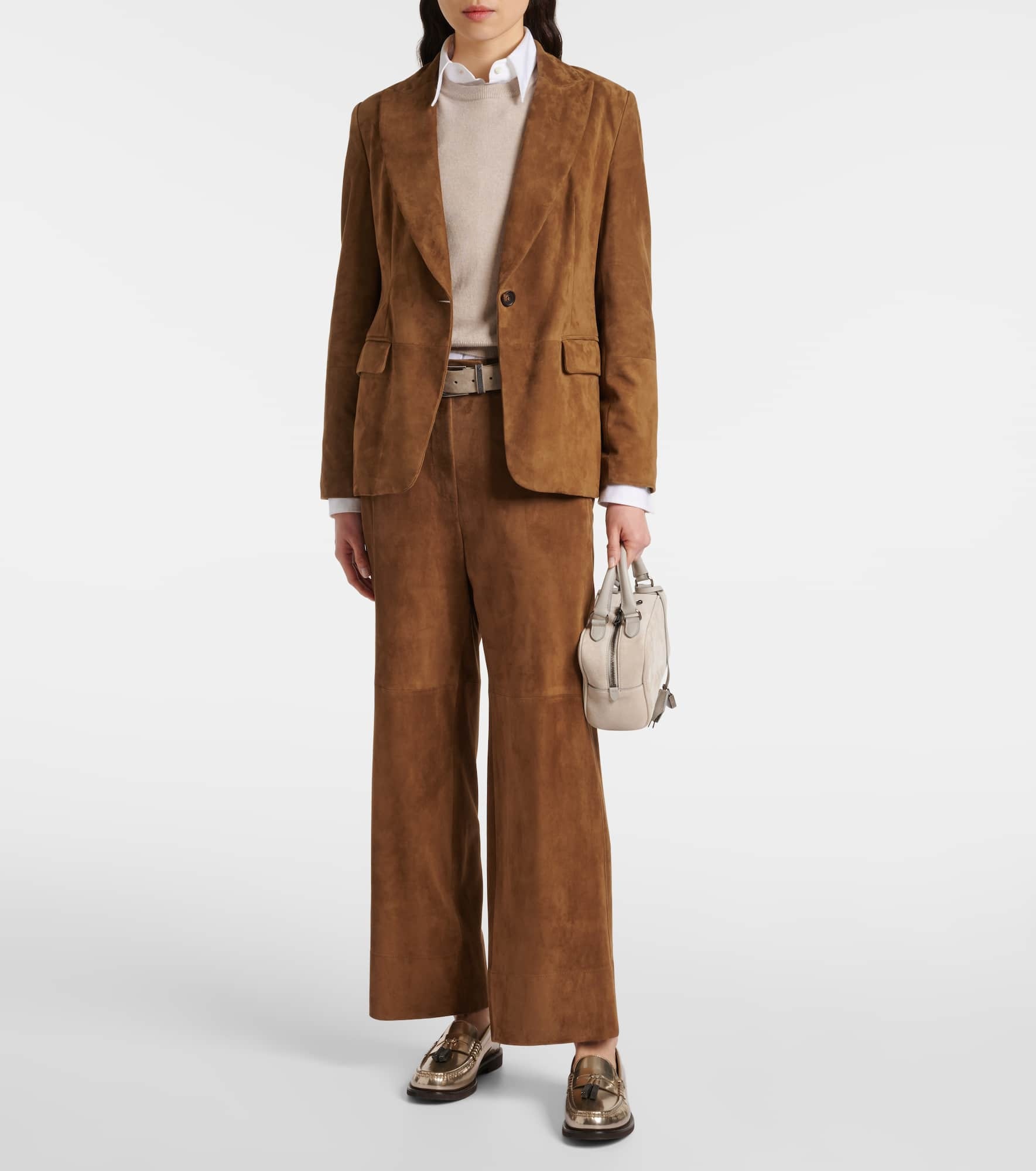 Mid-rise suede wide-leg pants - 2