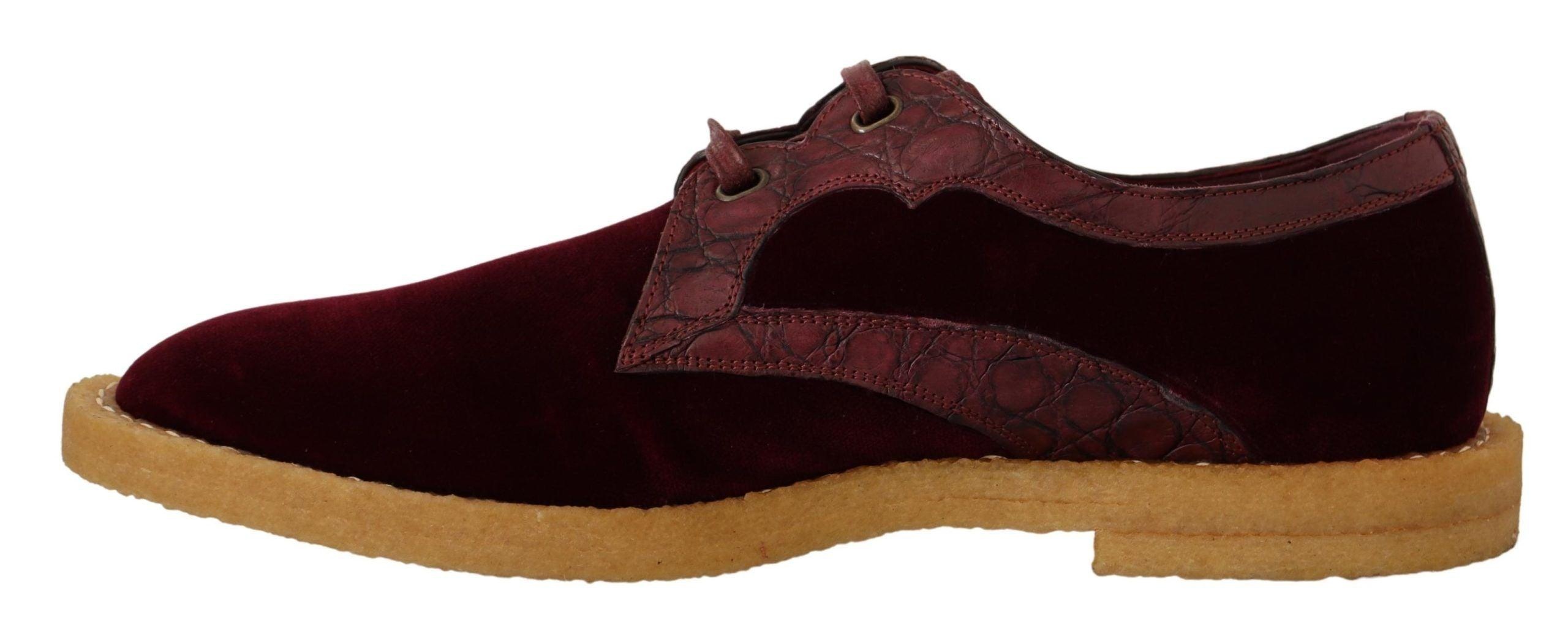Dolce & Gabbana Bordeaux Velvet Exotic Leather Shoes - 4