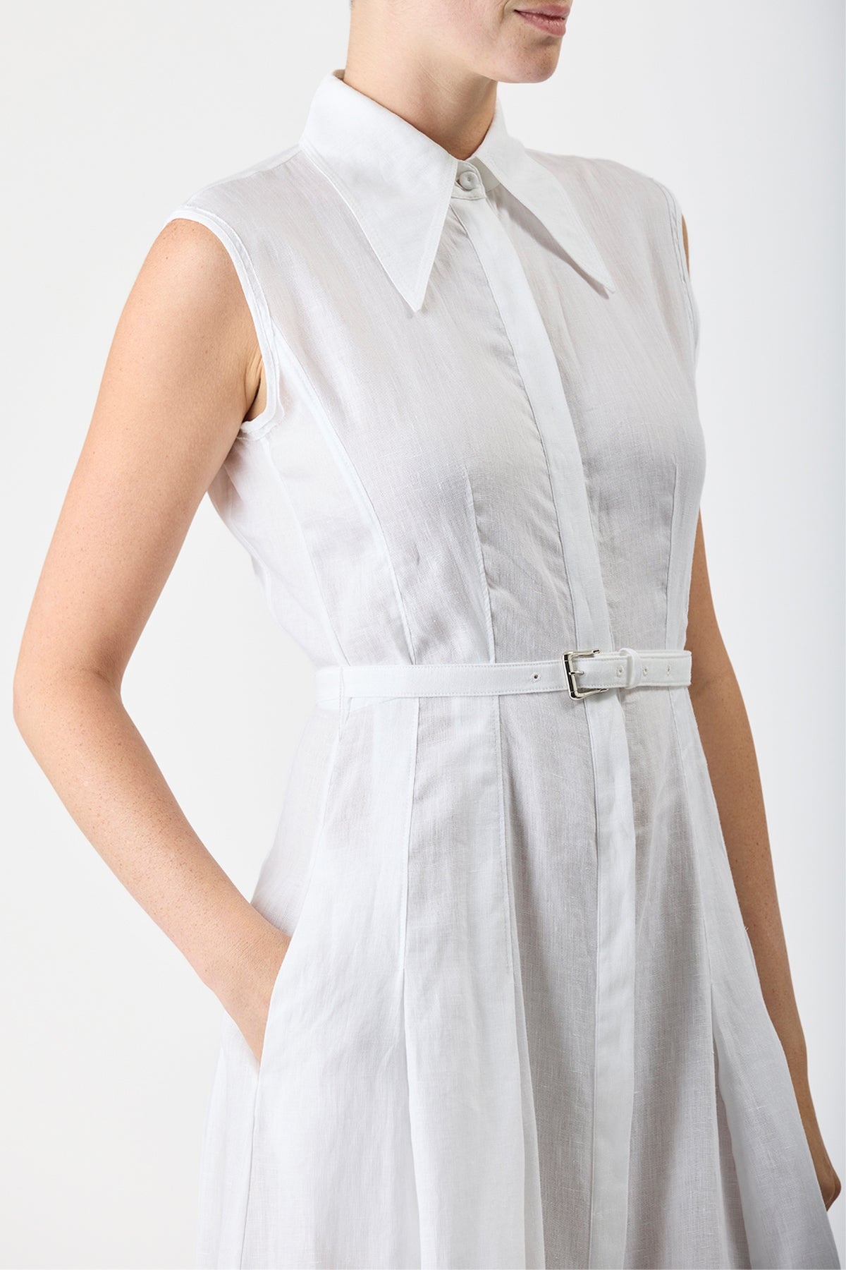 Durand Shirt Dress in White Aloe Linen - 6