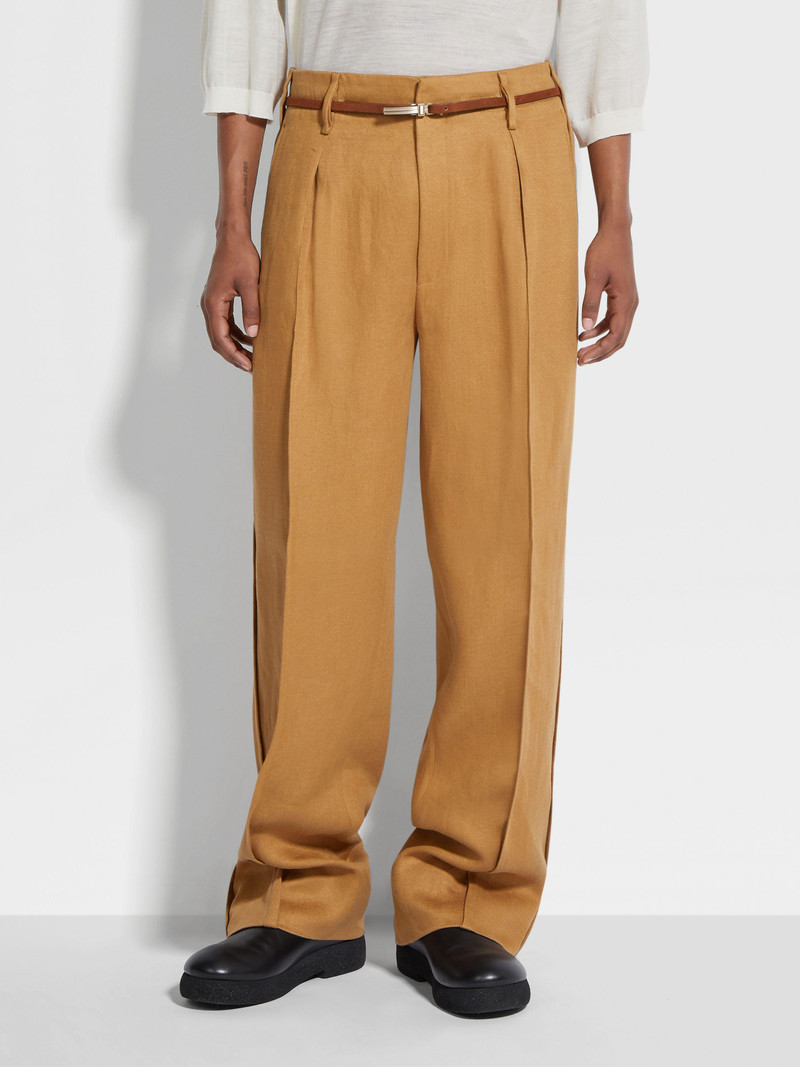 DARK BEIGE OASI LINO PANTS 5