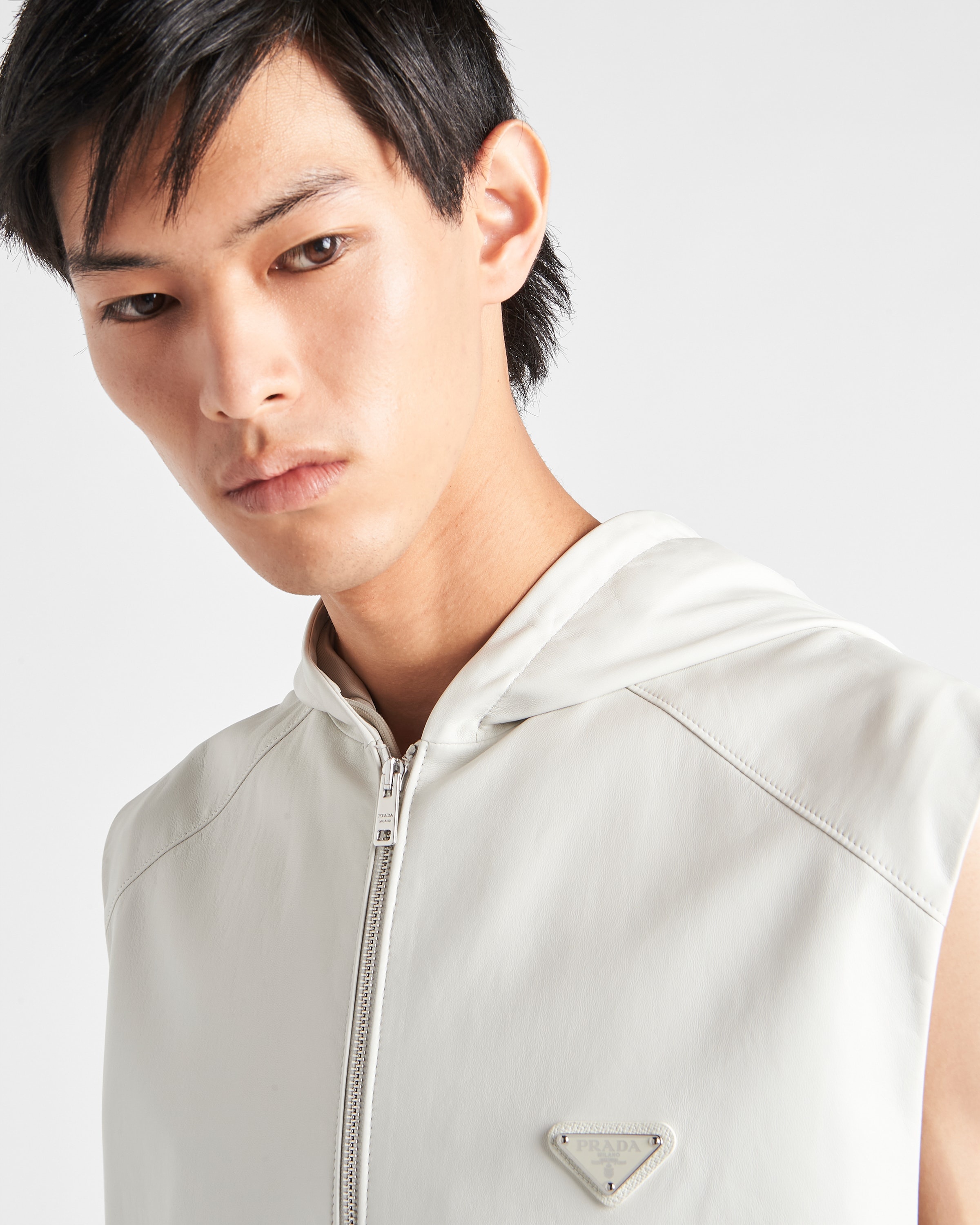 Nappa leather hoodie vest - 4