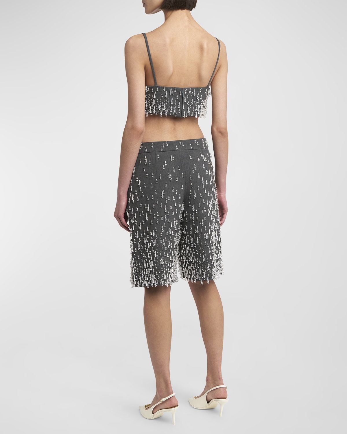 Crystal Embroidered Active Gabardine Sleeveless Crop Top - 4