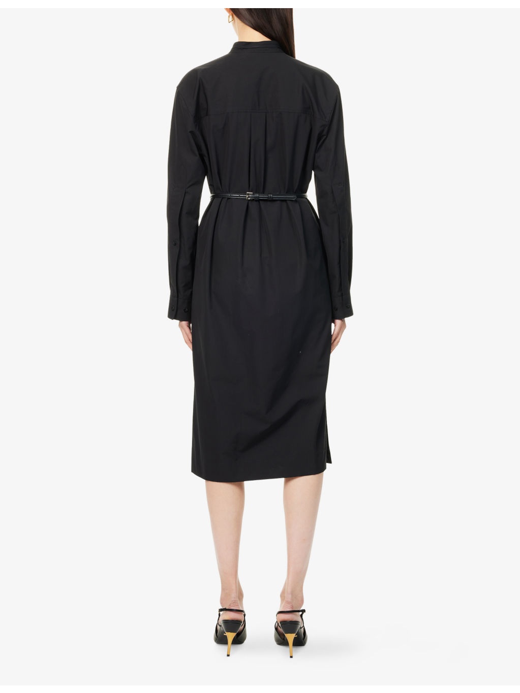 Belted Band-Collar Cotton-Poplin Midi Dress - 4