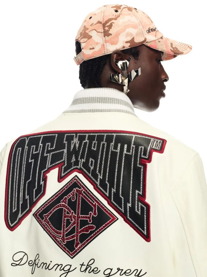 White Leather Crystal Varsity Jacket - 7