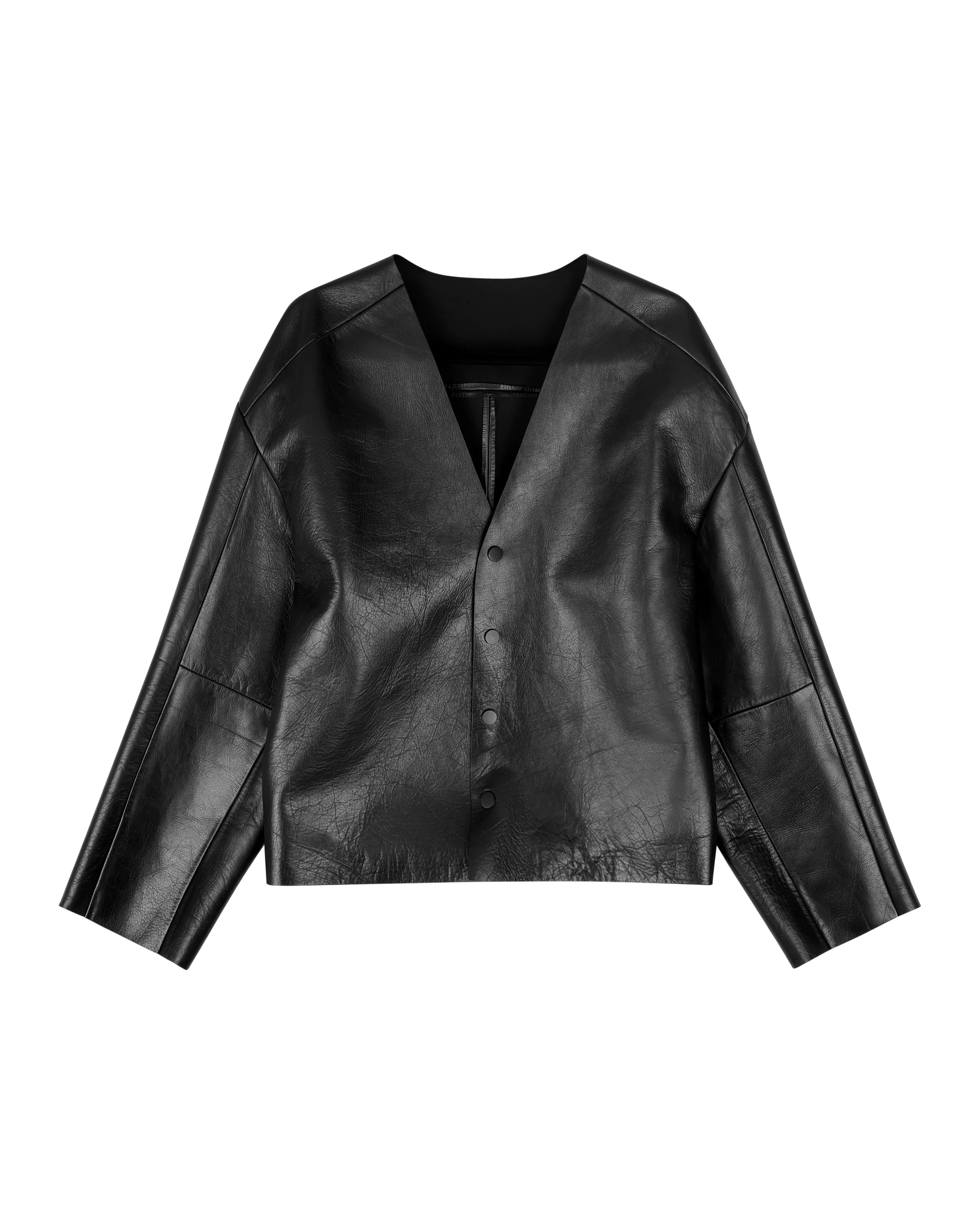 MINIMAL LEATHER JACKET BLACK LEATHER - 1