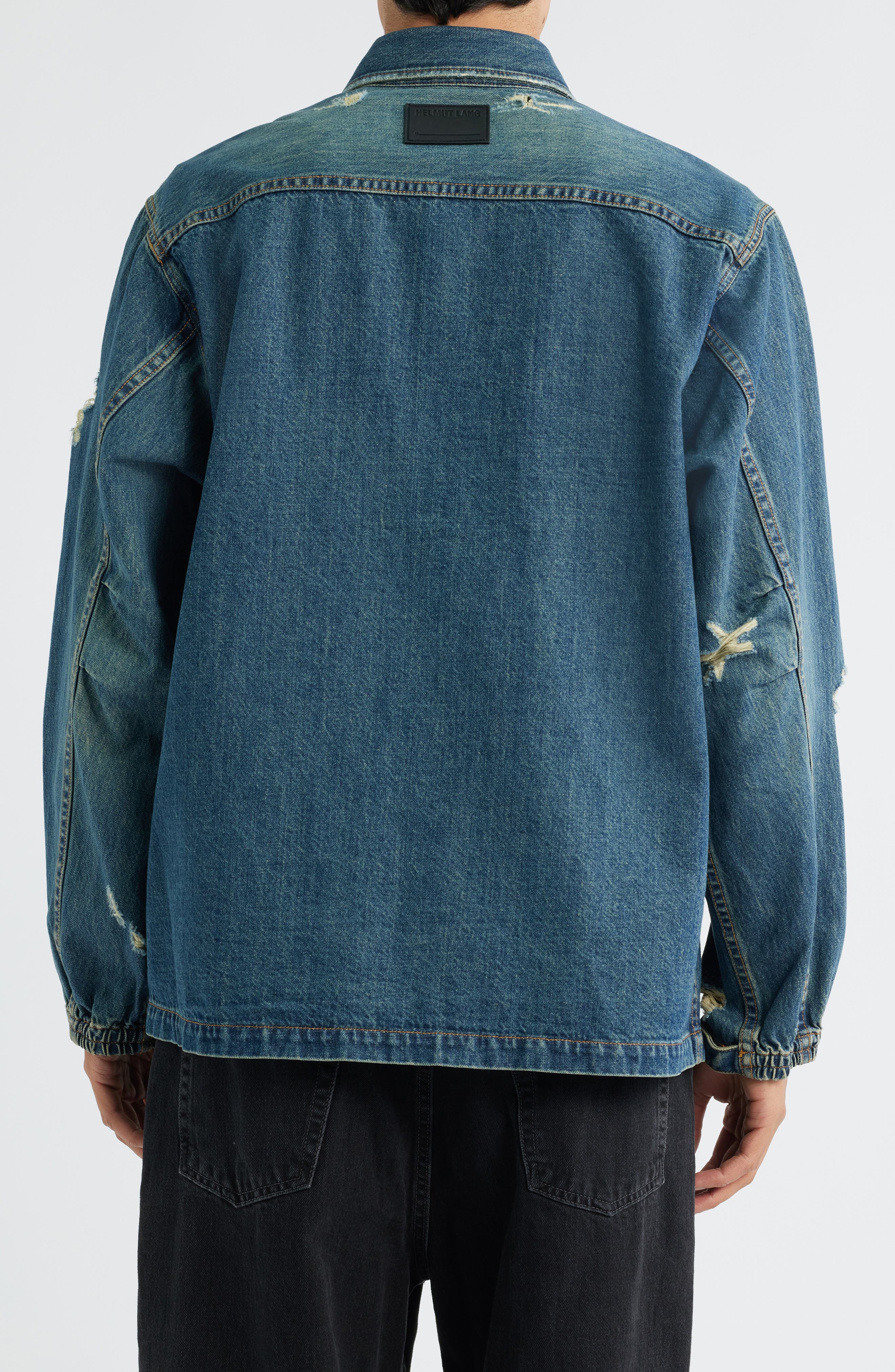 Helmut Lang DIstressed Uniform Denim Snap-Up Shirt in Tinted Vintage - 3
