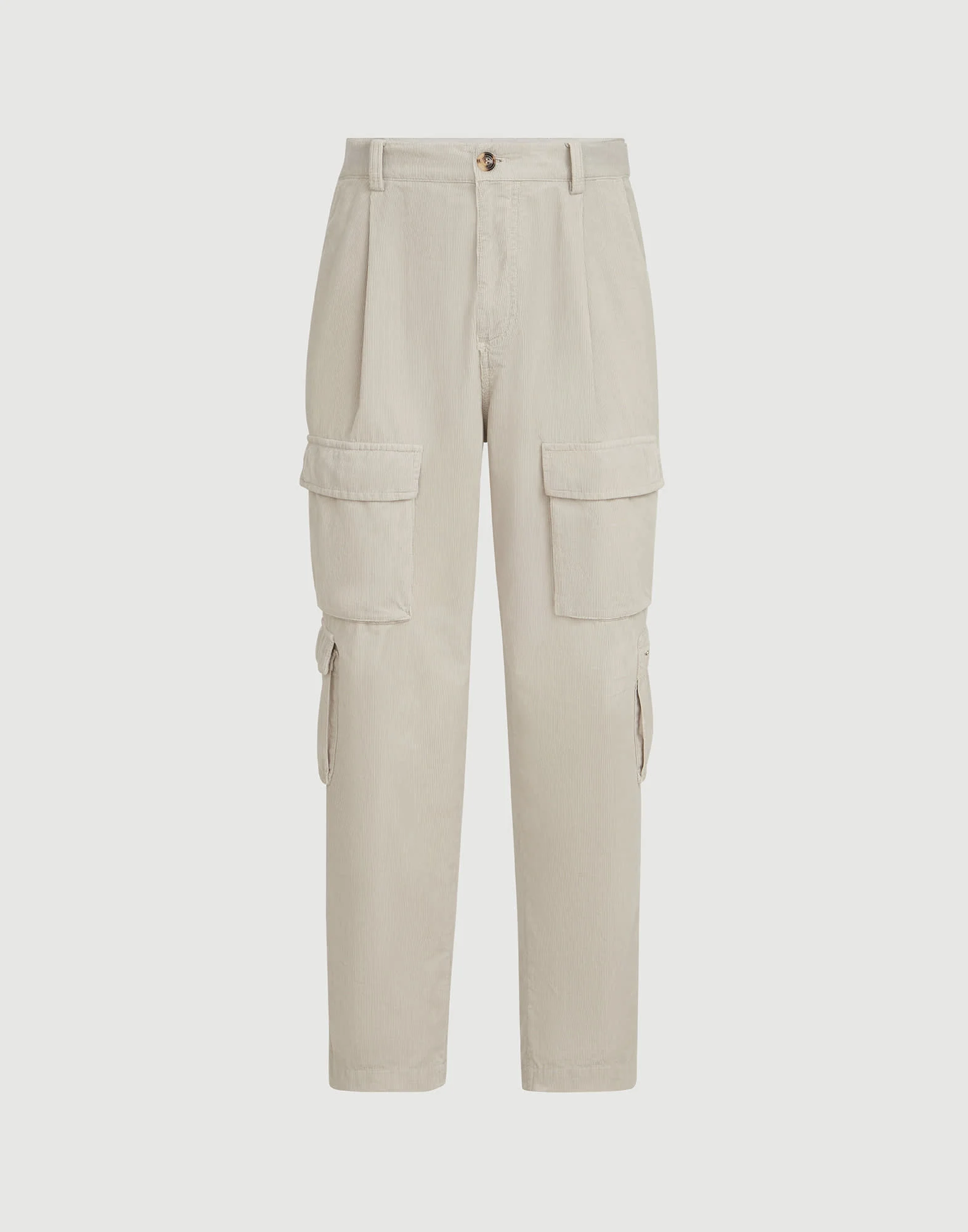 Garment-dyed trousers in cotton narrow wale corduroy with cargo pockets and waist tabs - 1