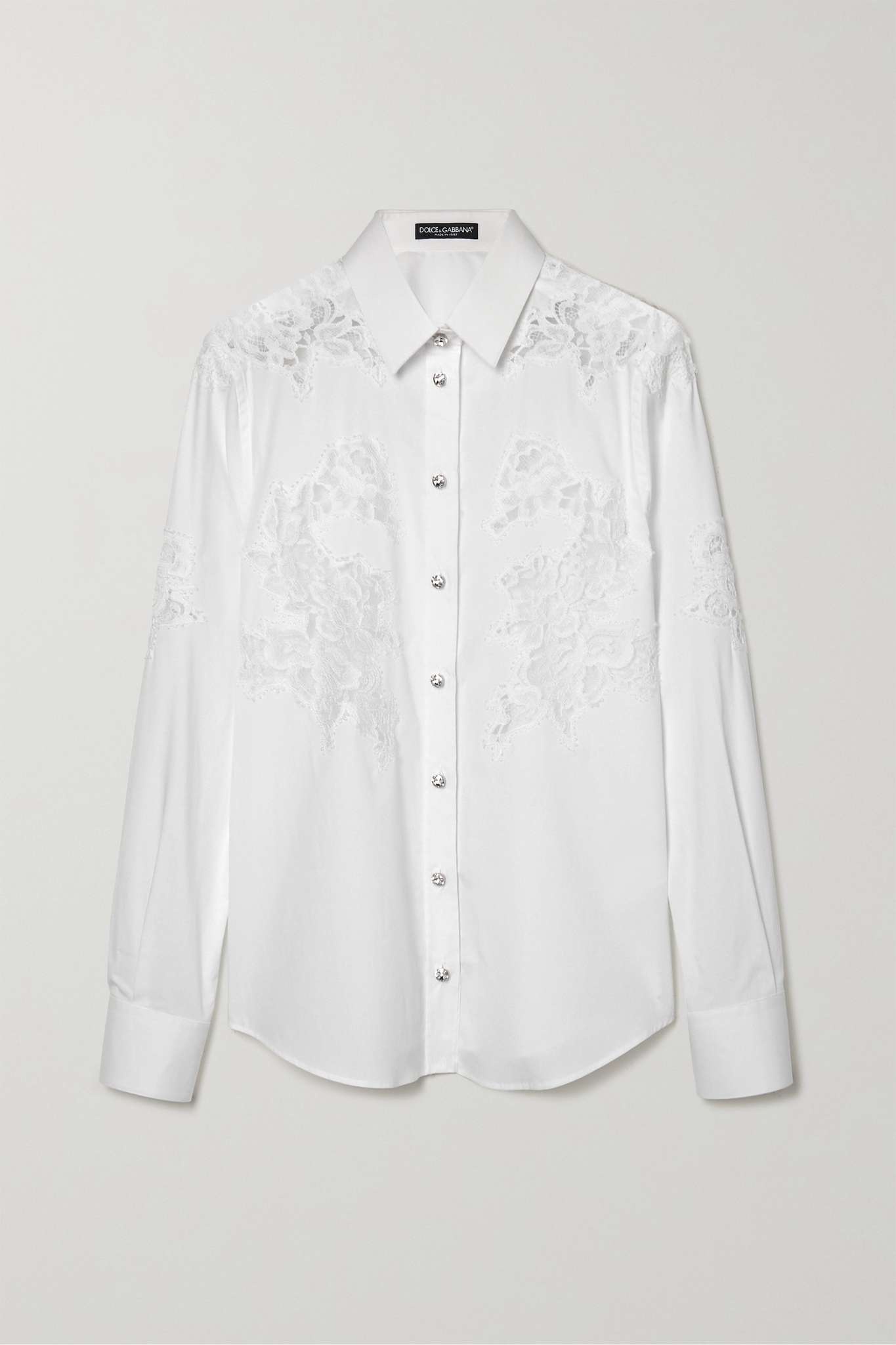 Chantilly lace-paneled cotton-blend poplin shirt - 1