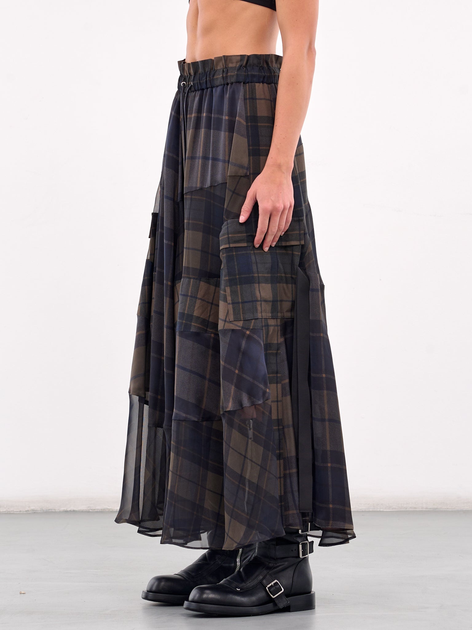 sacai Plaid Elasticated Maxi Skirt | hlorenzo | REVERSIBLE