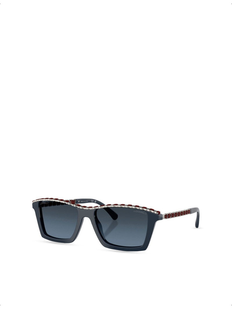 CHANEL CH5548Q Rectangle-Frame Acetate and Leather Sunglasses outlook