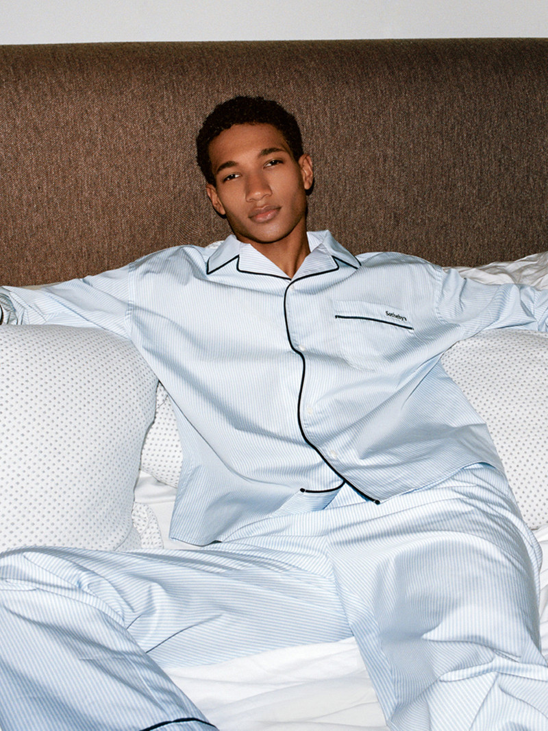 FRAME Sotheby's Unisex Pajama Shirt in Blue Stripe outlook