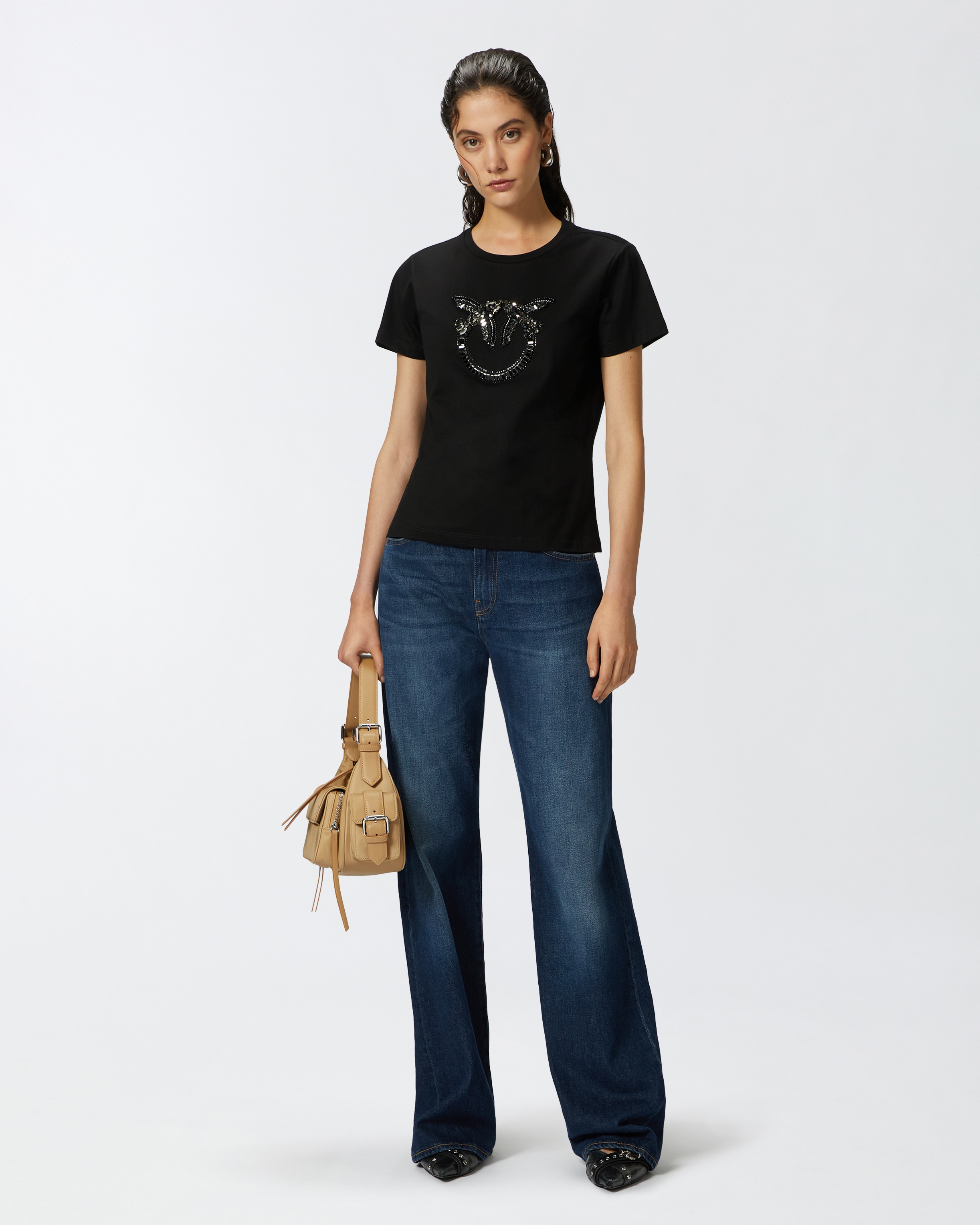 T-SHIRT WITH CRYSTAL-EMBROIDERED LOVE BIRDS LOGO - 3