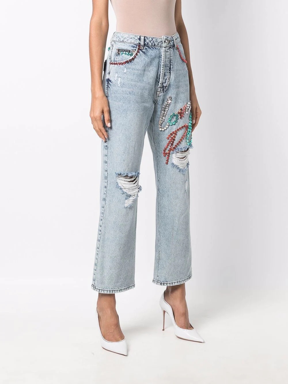 stud-embellished wide-leg jeans - 3