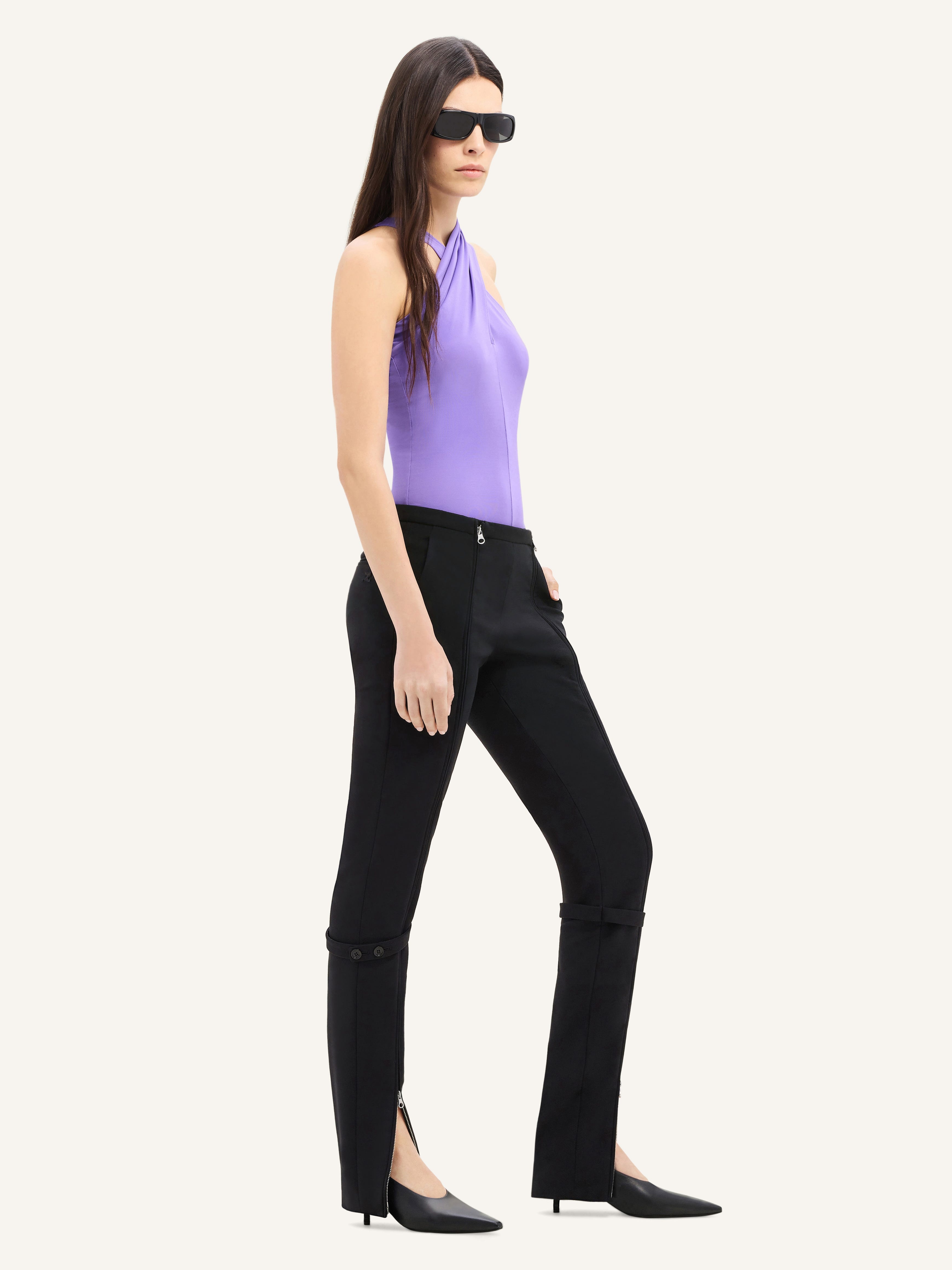 ZIPPED STRETCH WOOL TAILORED PANTS - 3