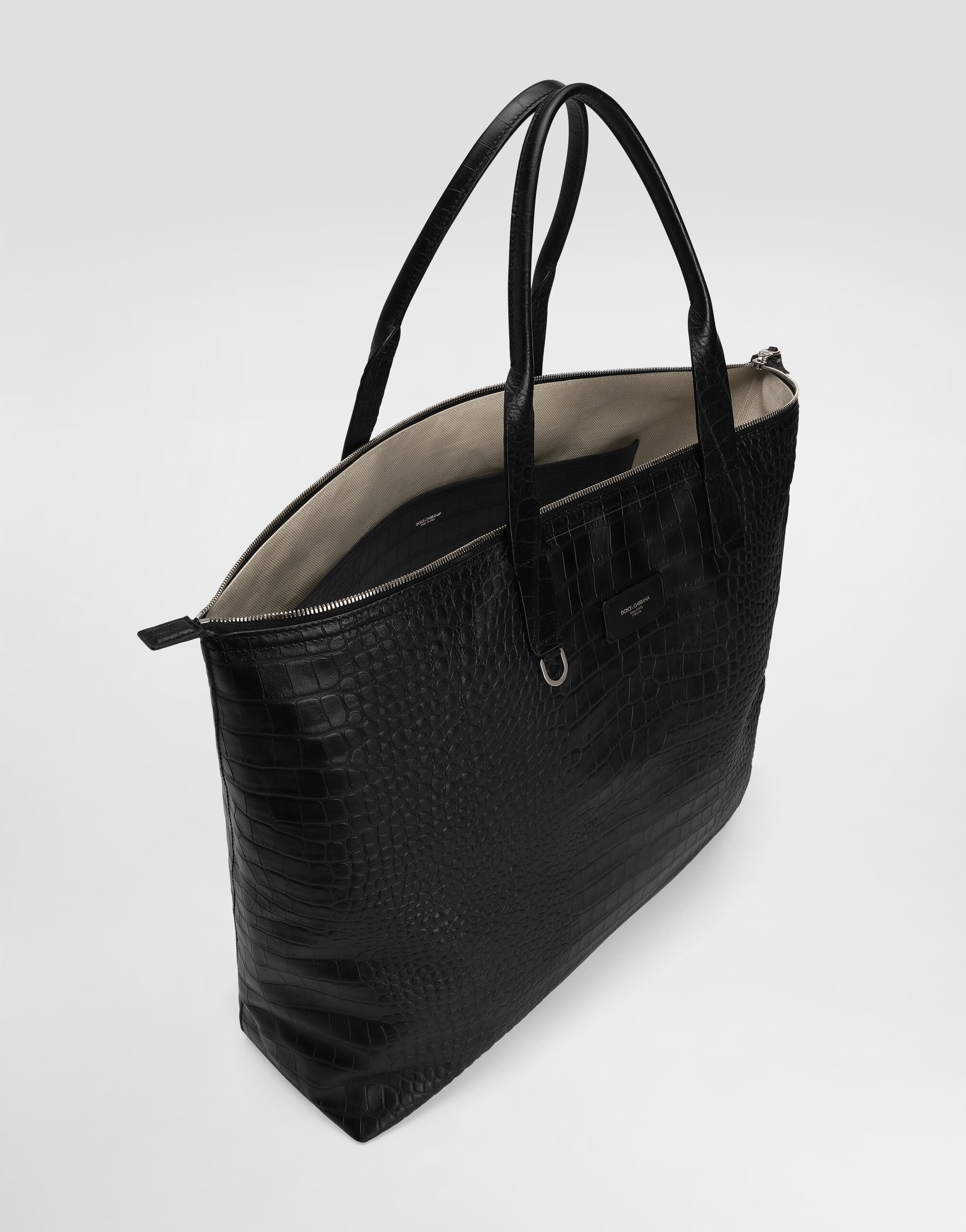 Large crocodile-print calfskin shopper - 5
