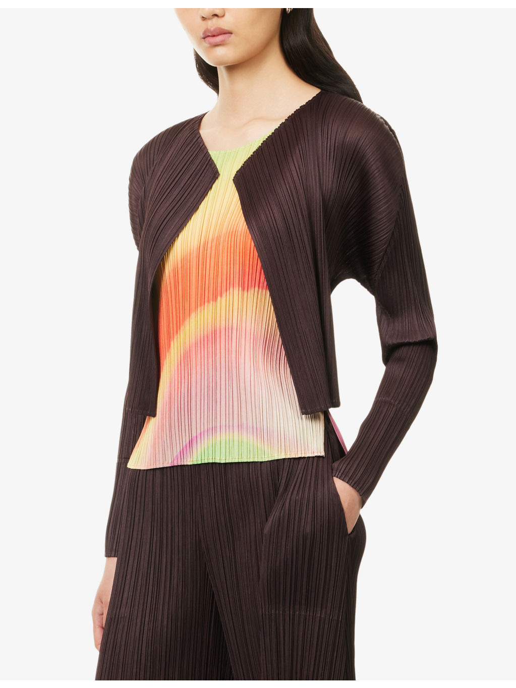 Long-Sleeve Open-Front Knitted Cardigan - 3