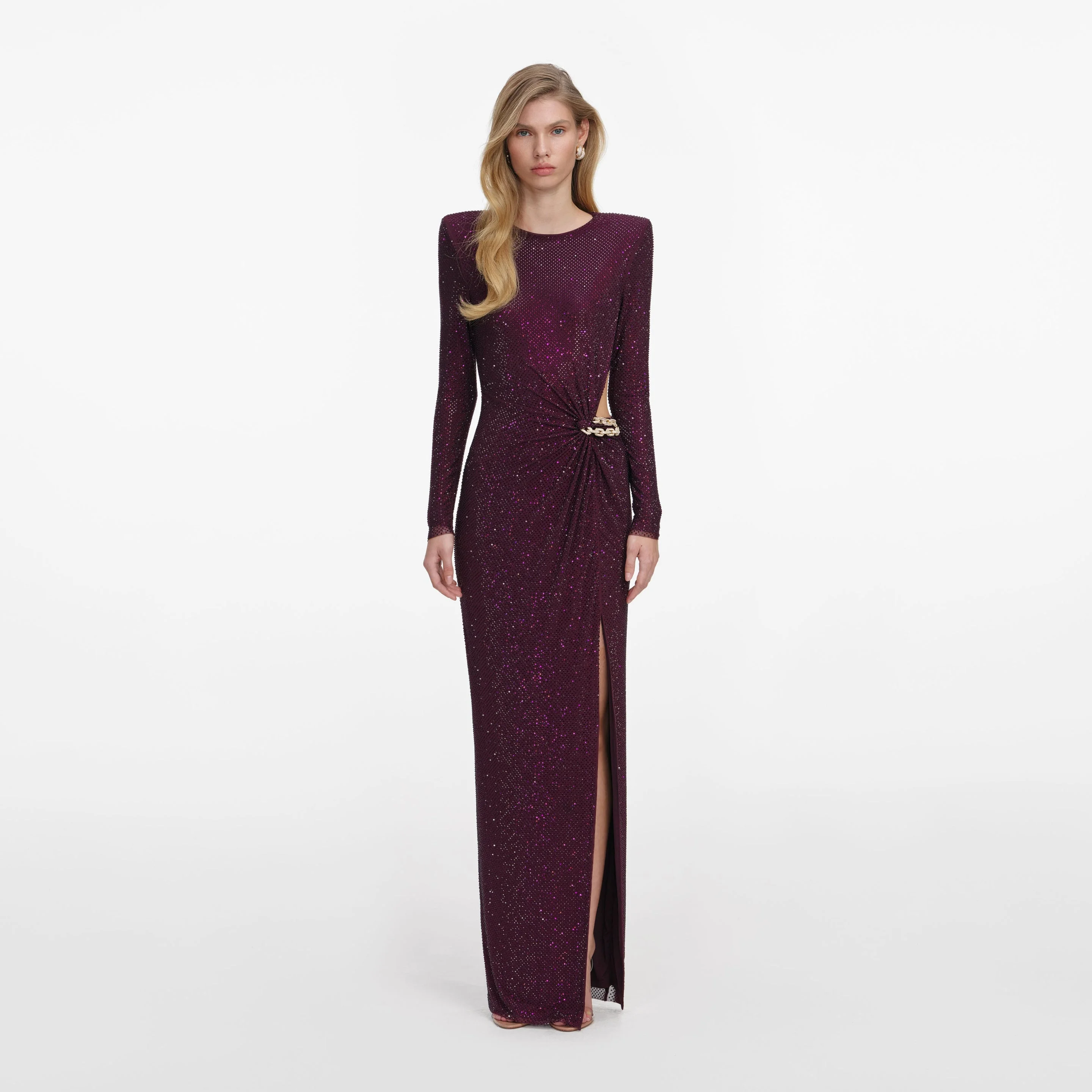 Burgundy Rhinestone Embellished Maxi Dress - 1