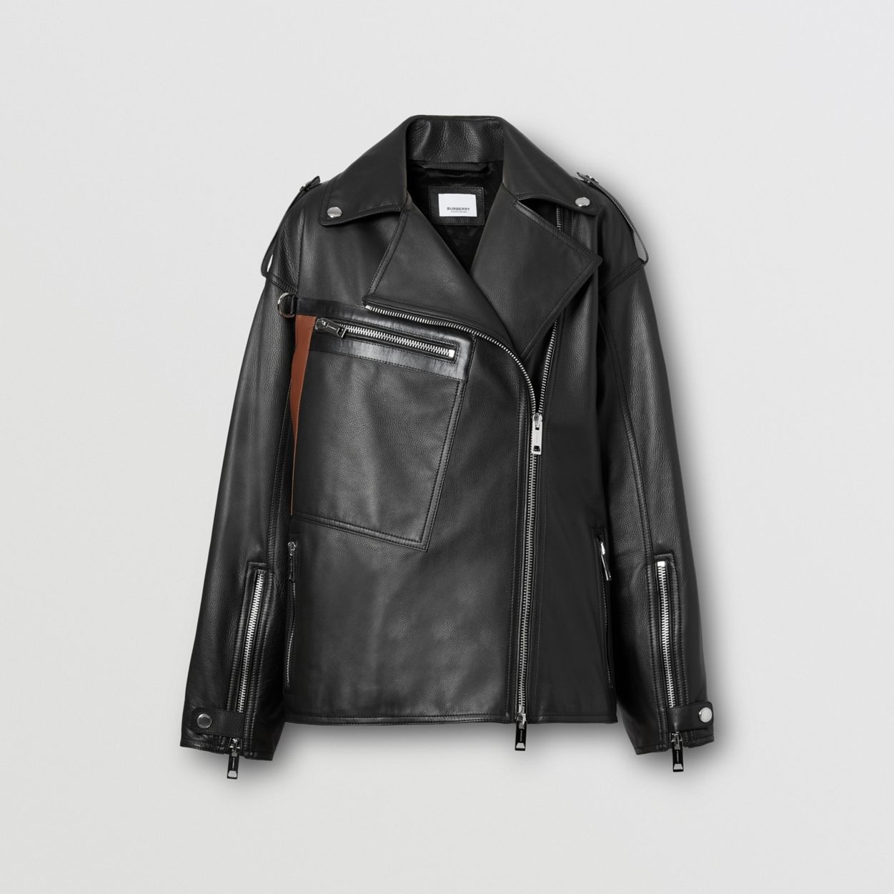 Pocket Detail Leather Biker Jacket - 1