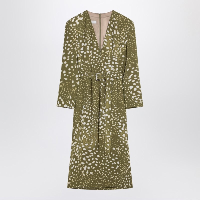 DRESS WITH BELT AND KHAKI GREEN PRINT - 1