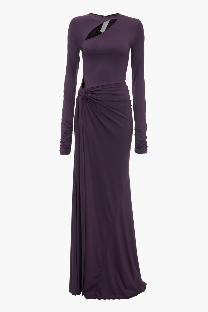 Long Sleeve Tie Front Gown In Fig 1