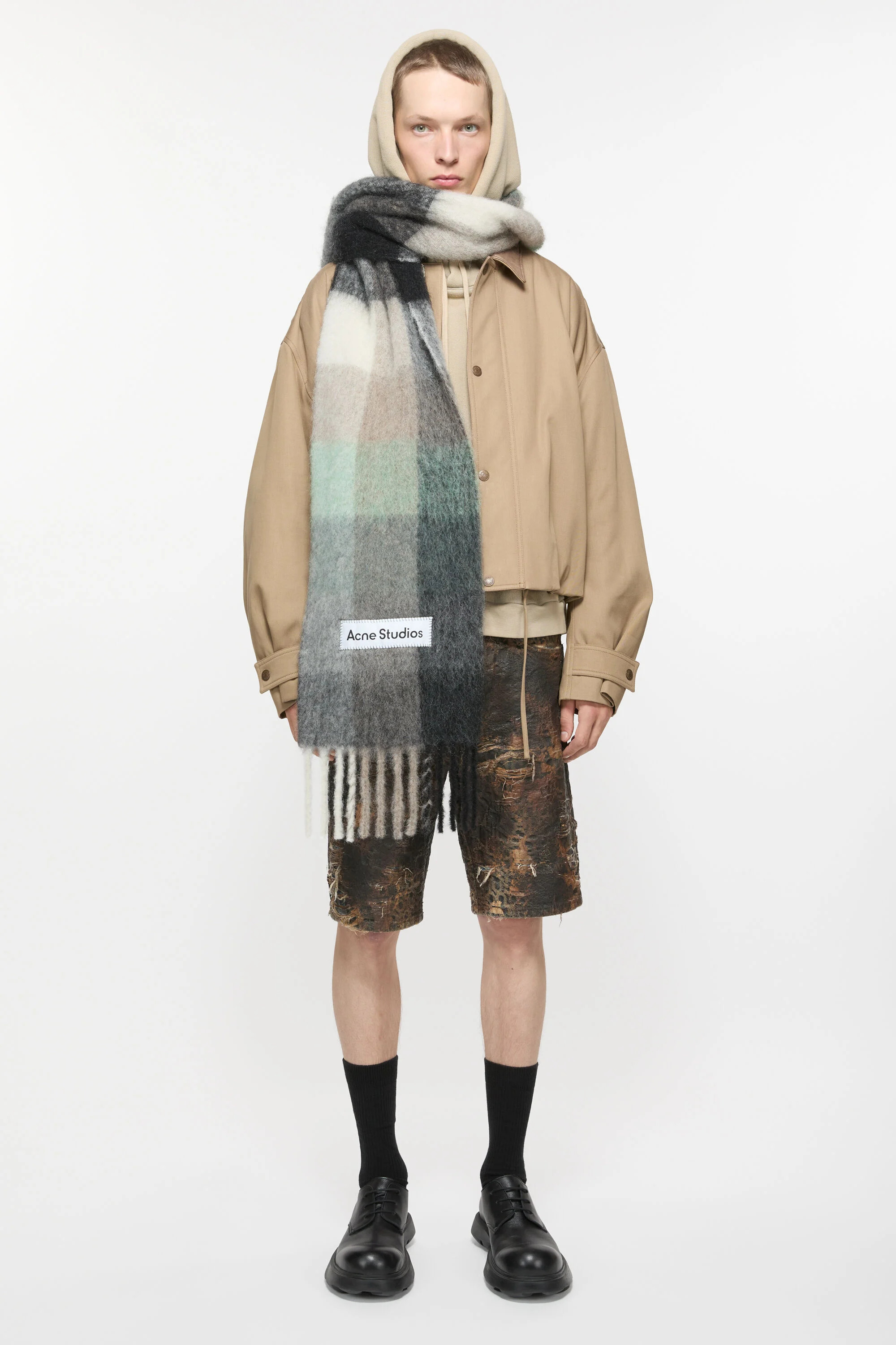 Mohair checked scarf - Green/grey/black - 3