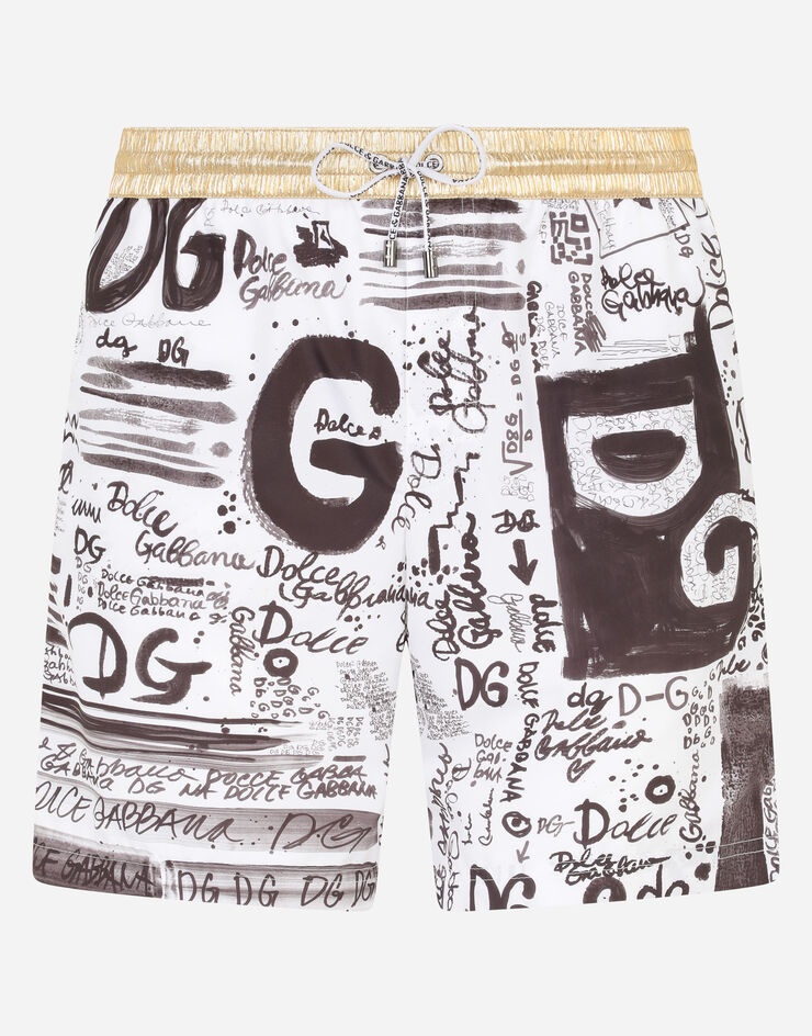 Mid-length swim trunks with logo print - 1