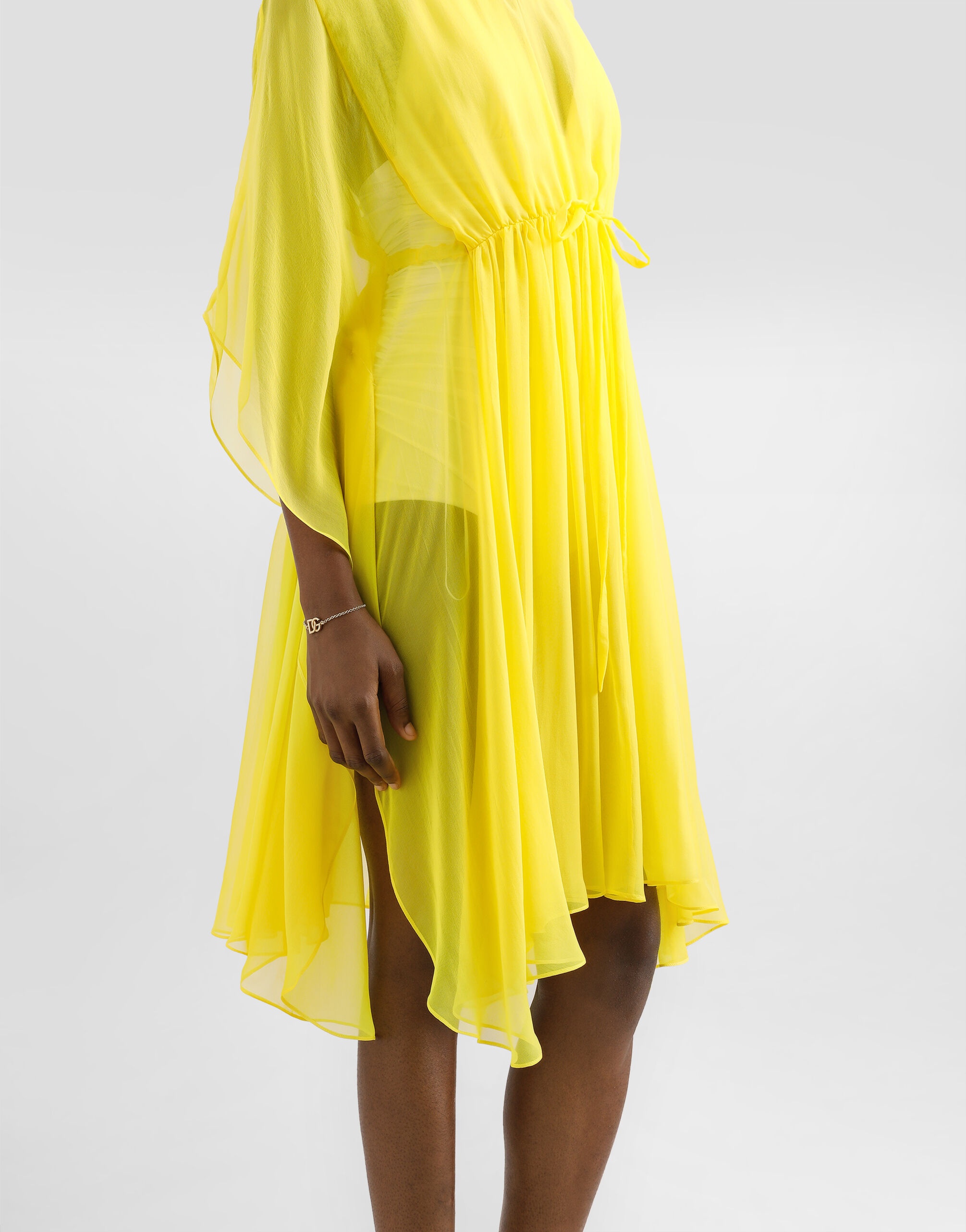 Short silk chiffon caftan with drawstring - 5