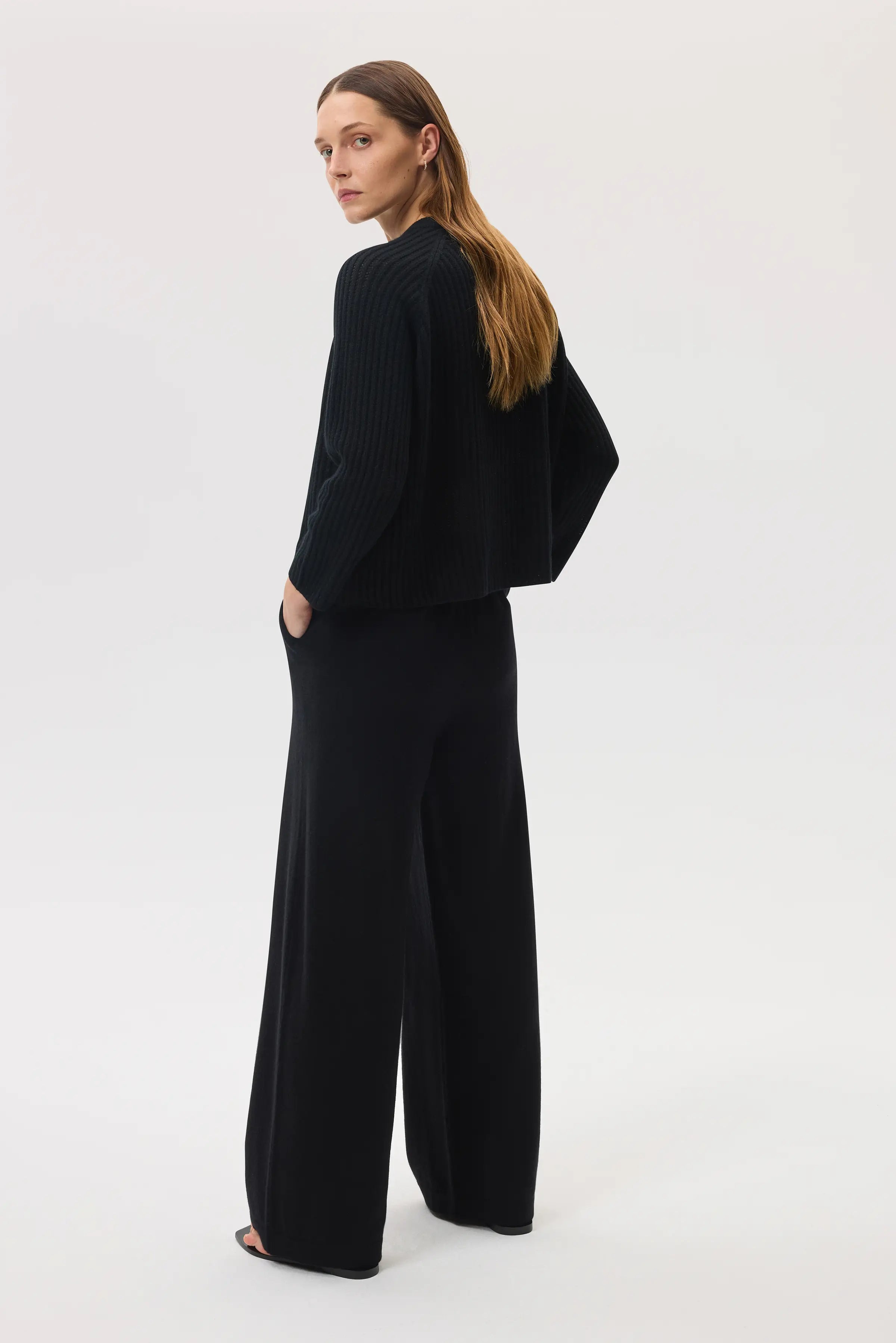 High Rise Black Cashmere Culottes - 2
