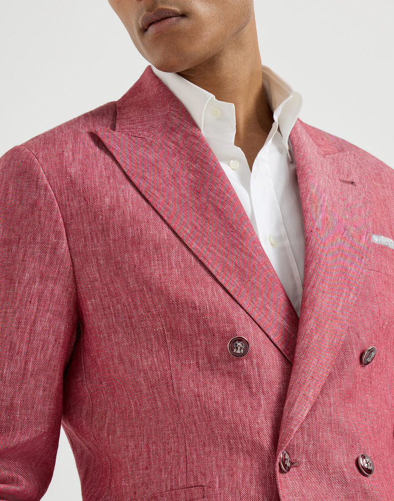 Linen denim one-and-a-half breasted deconstructed blazer with metal buttons 4