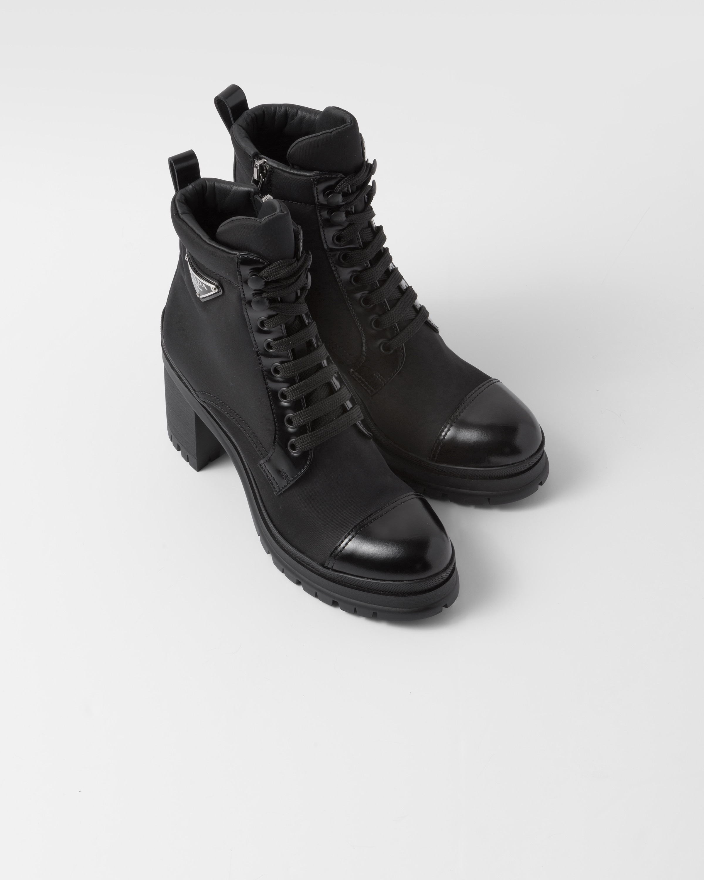 Brushed leather and Re-Nylon laced booties - 3