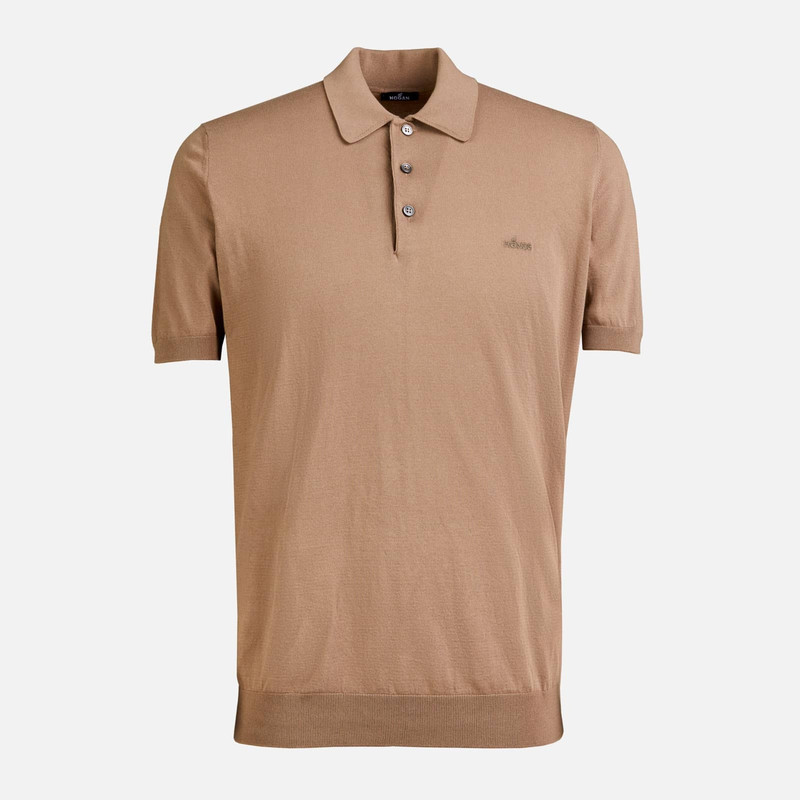 Polo Shirt in Cotton Knit Beige 1